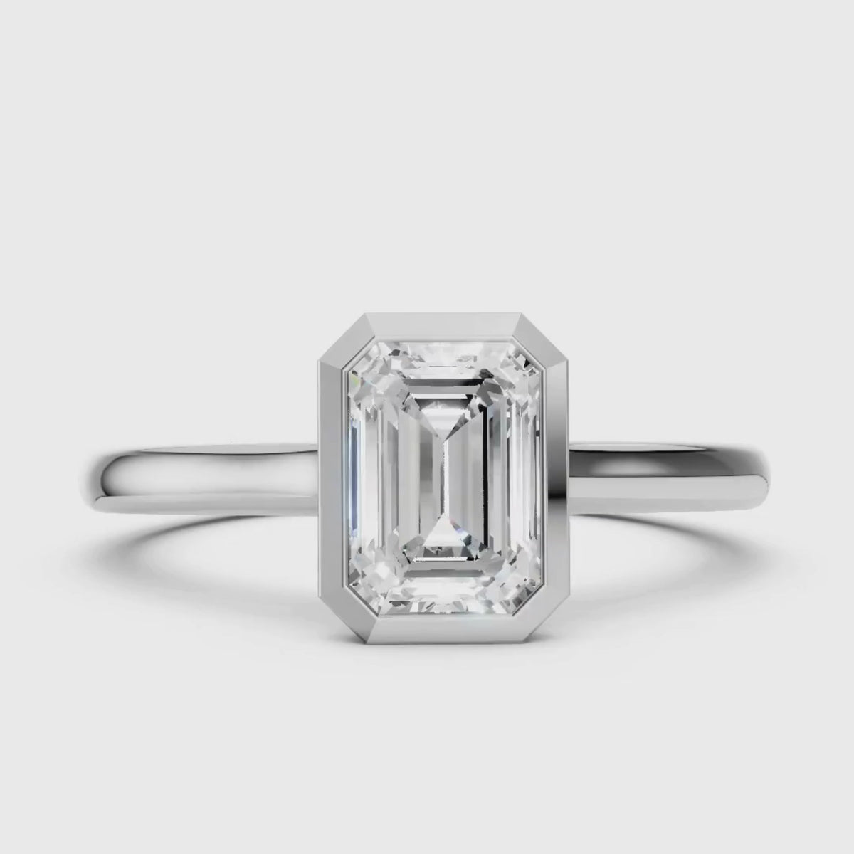 1.00-6.00 Carat T.W. Emerald-cut IGI Certified Lab Grown Diamond (F/VS+) 14K Gold Bezel Set Ring