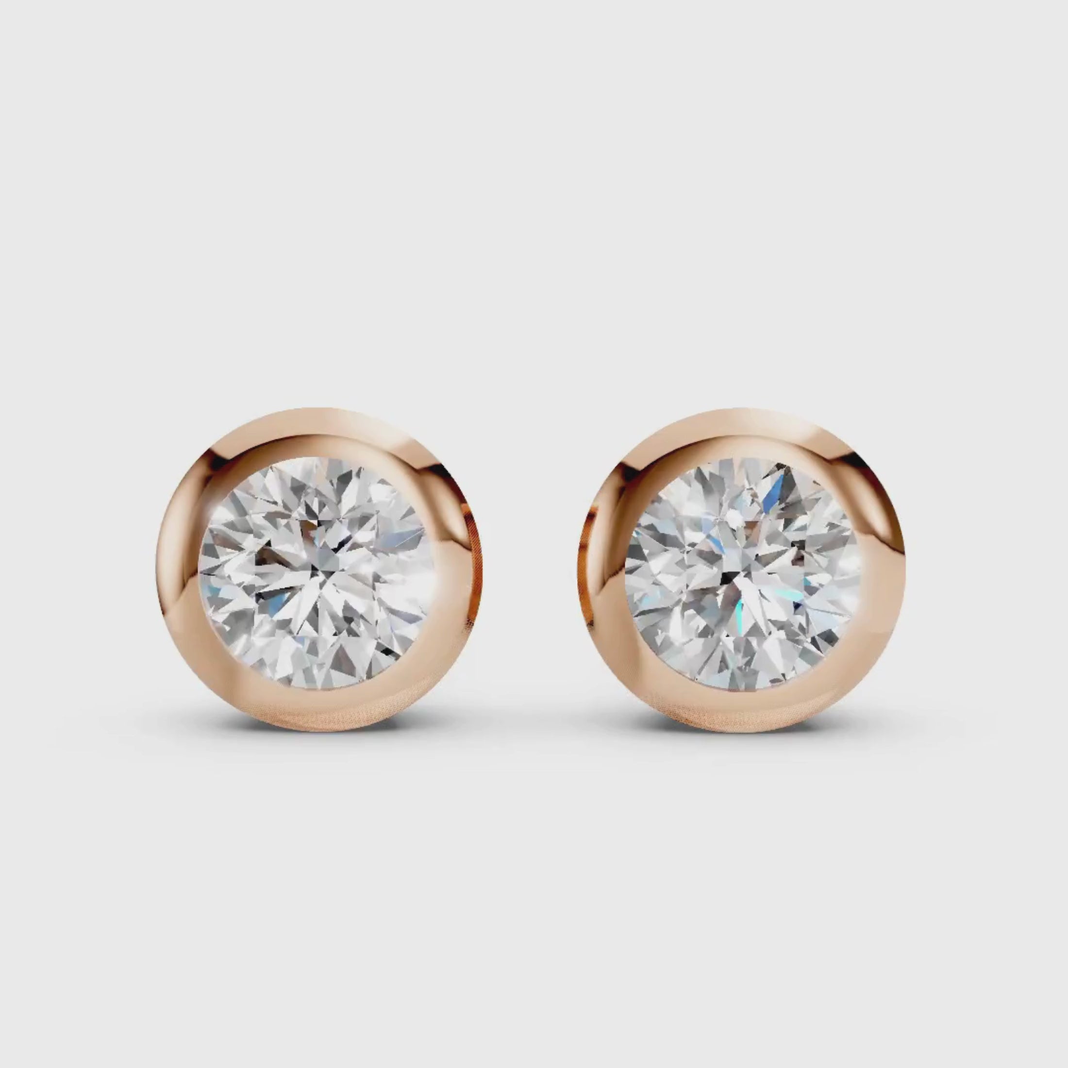 0.50-3.00 Carat T.W. Round-cut Lab Grown Diamond (F/VS+) 14K Gold Bezel set Stud Earrings with Double Notch Post & Pushback