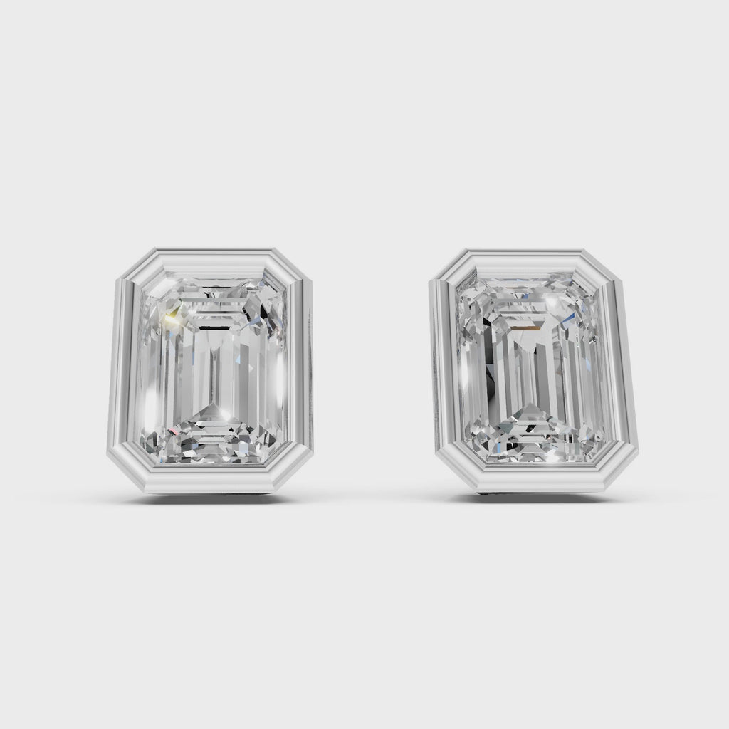 1.00-2.00 Carat T.W. Emerald-cut Lab Grown Diamond (F/VS+) 14K Gold Bezel set Stud Earrings with Double Notch Post & Pushback