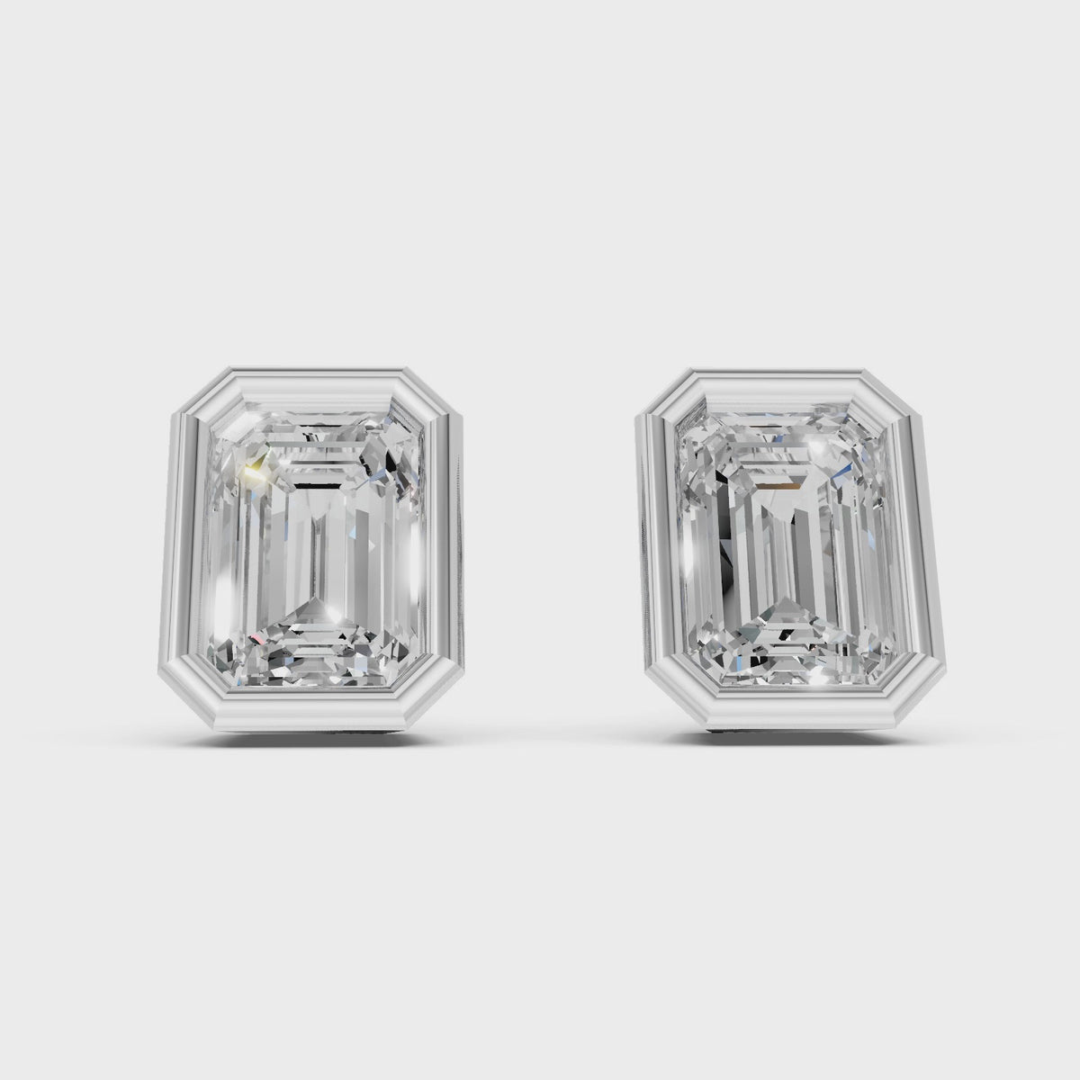 1.00-2.00 Carat T.W. Emerald-cut Lab Grown Diamond (F/VS+) 14K Gold Bezel set Stud Earrings with Double Notch Post & Pushback