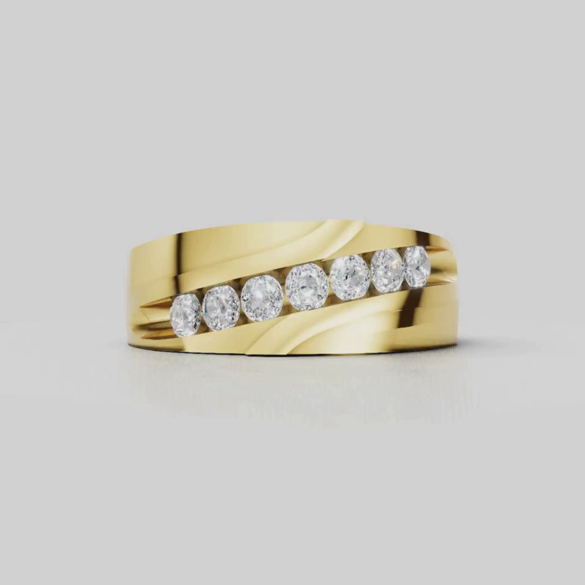 1.00 Carat T.W. Round-cut Lab Grown Diamond (F/VS+) 14K Gold 7 Stone Men's Ring