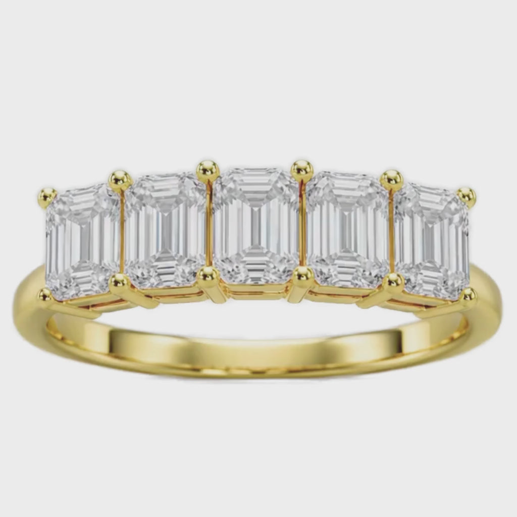 2.50-7.00 Carat T.W. Emerald-cut Lab Grown Diamond (F/VS+) 14K Gold 5 Stone Ring