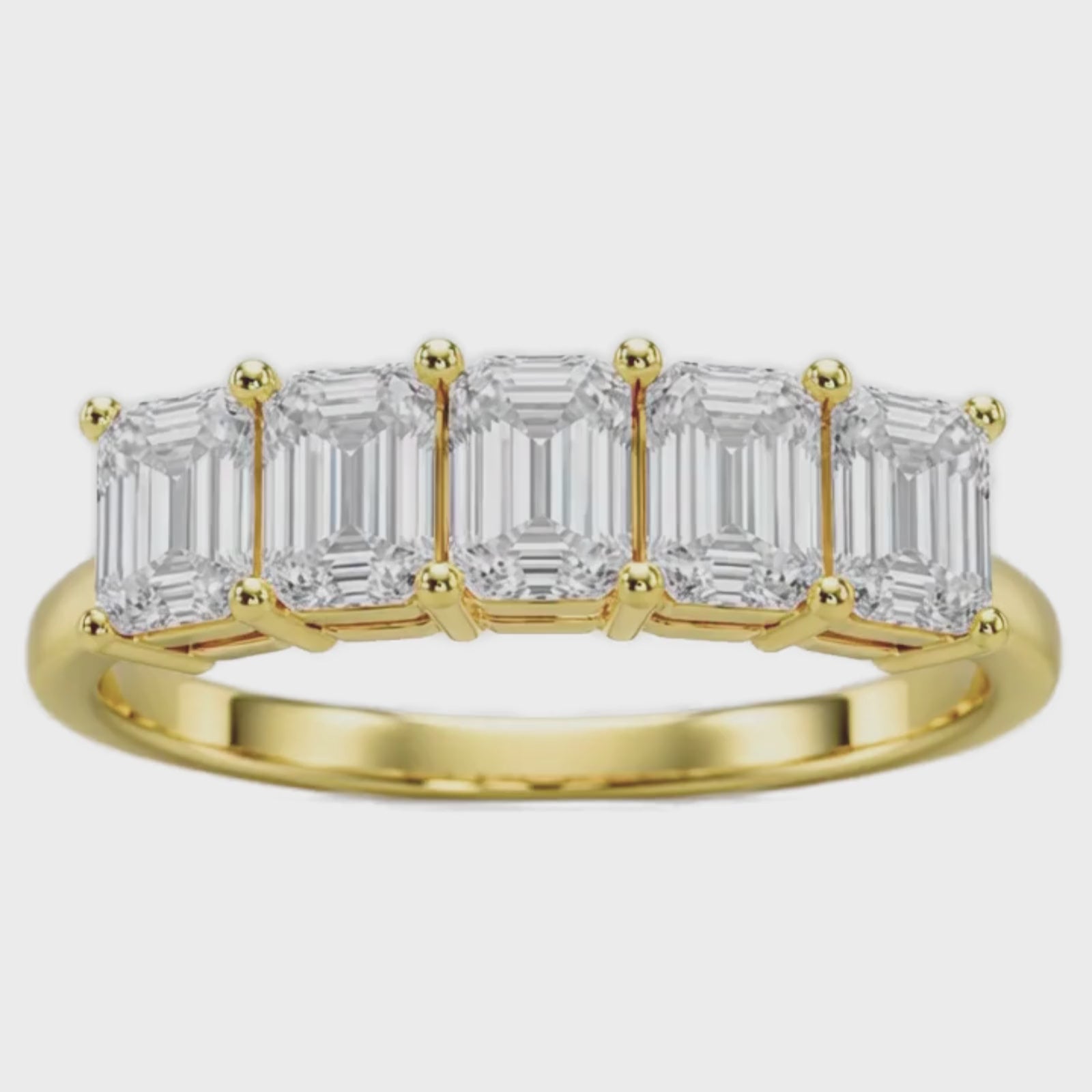 2.50-7.00 Carat T.W. Emerald-cut Lab Grown Diamond (F/VS+) 14K Gold 5 Stone Ring
