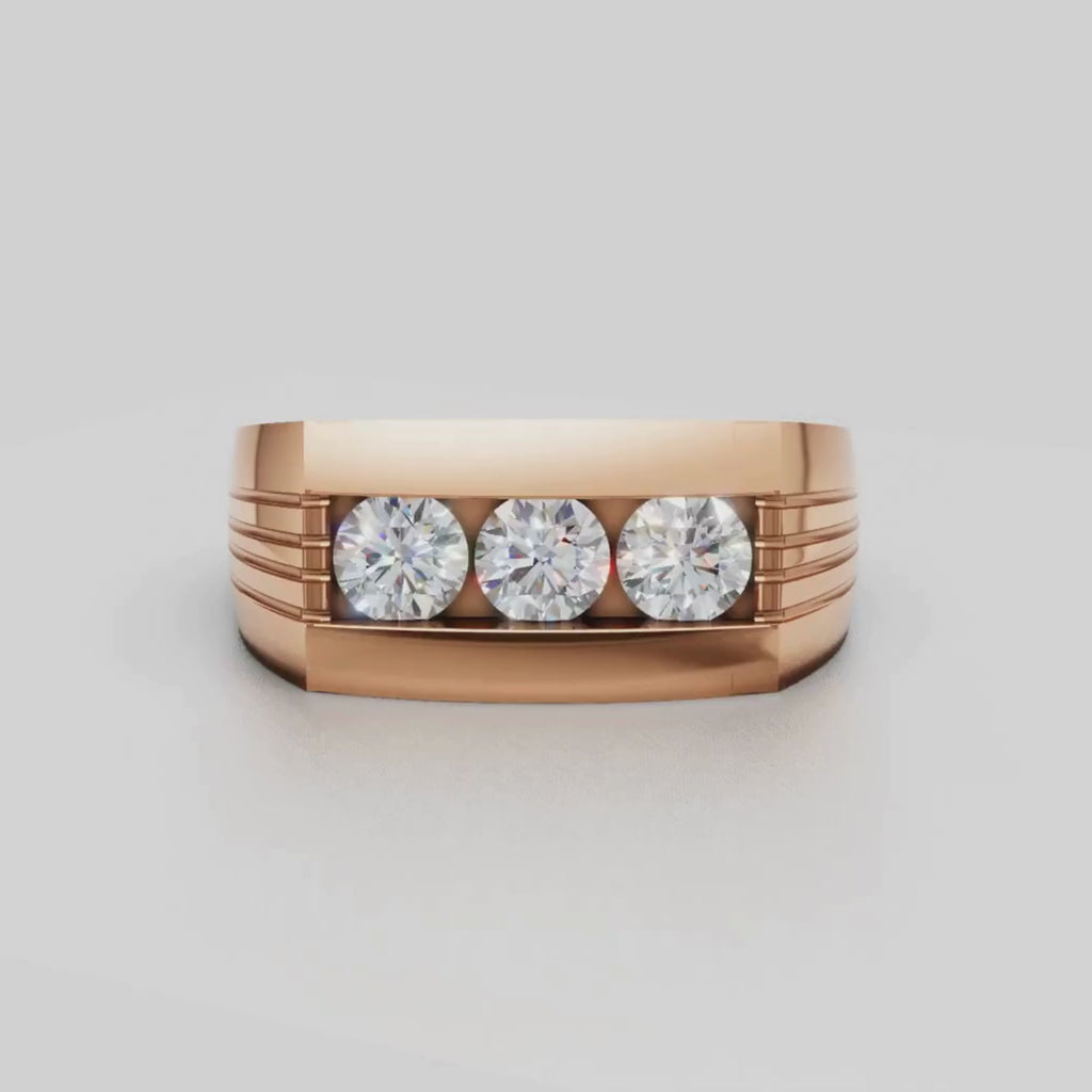 1.00 Carat T.W. Round-cut Lab Grown Diamond (F/VS+) 14K Gold 3 Stone Men's Ring
