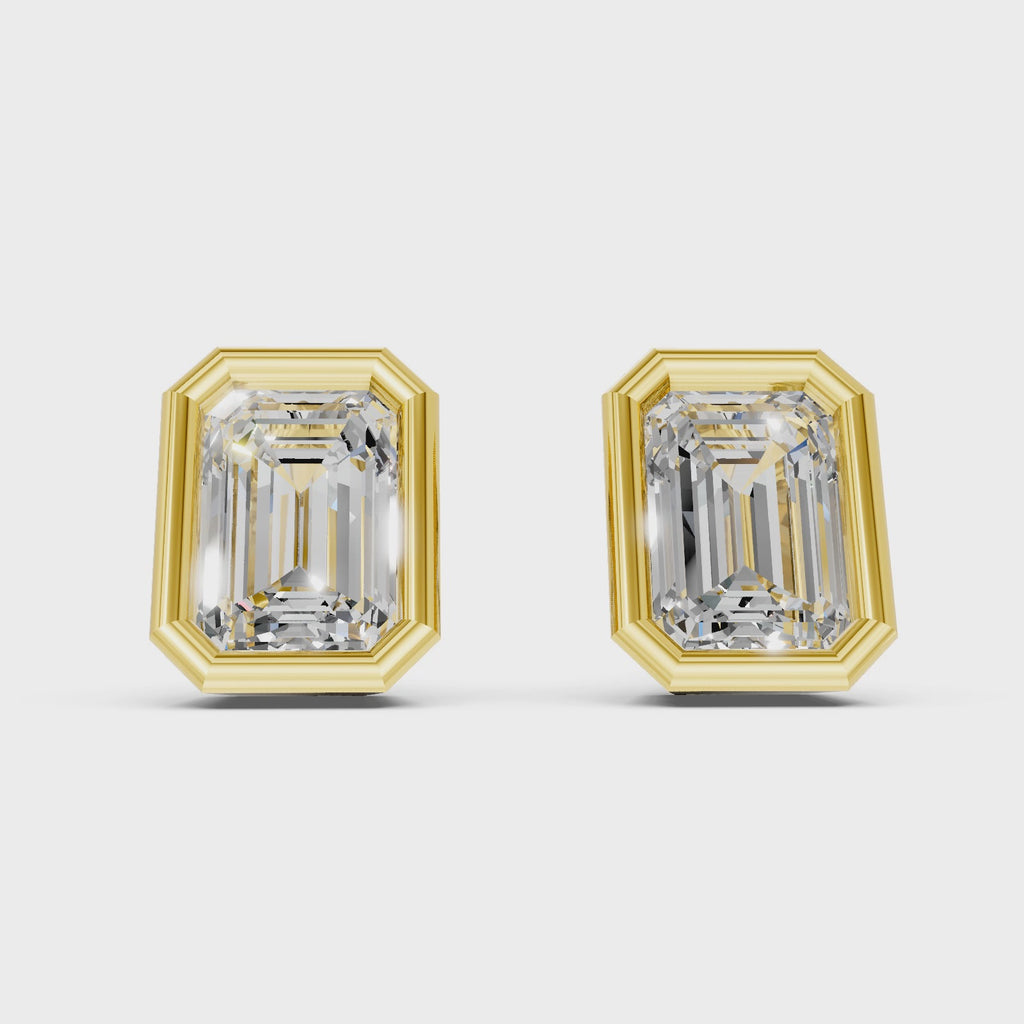 1.00-2.00 Carat T.W. Emerald-cut Lab Grown Diamond (F/VS+) 14K Gold Bezel set Stud Earrings with Double Notch Post & Pushback