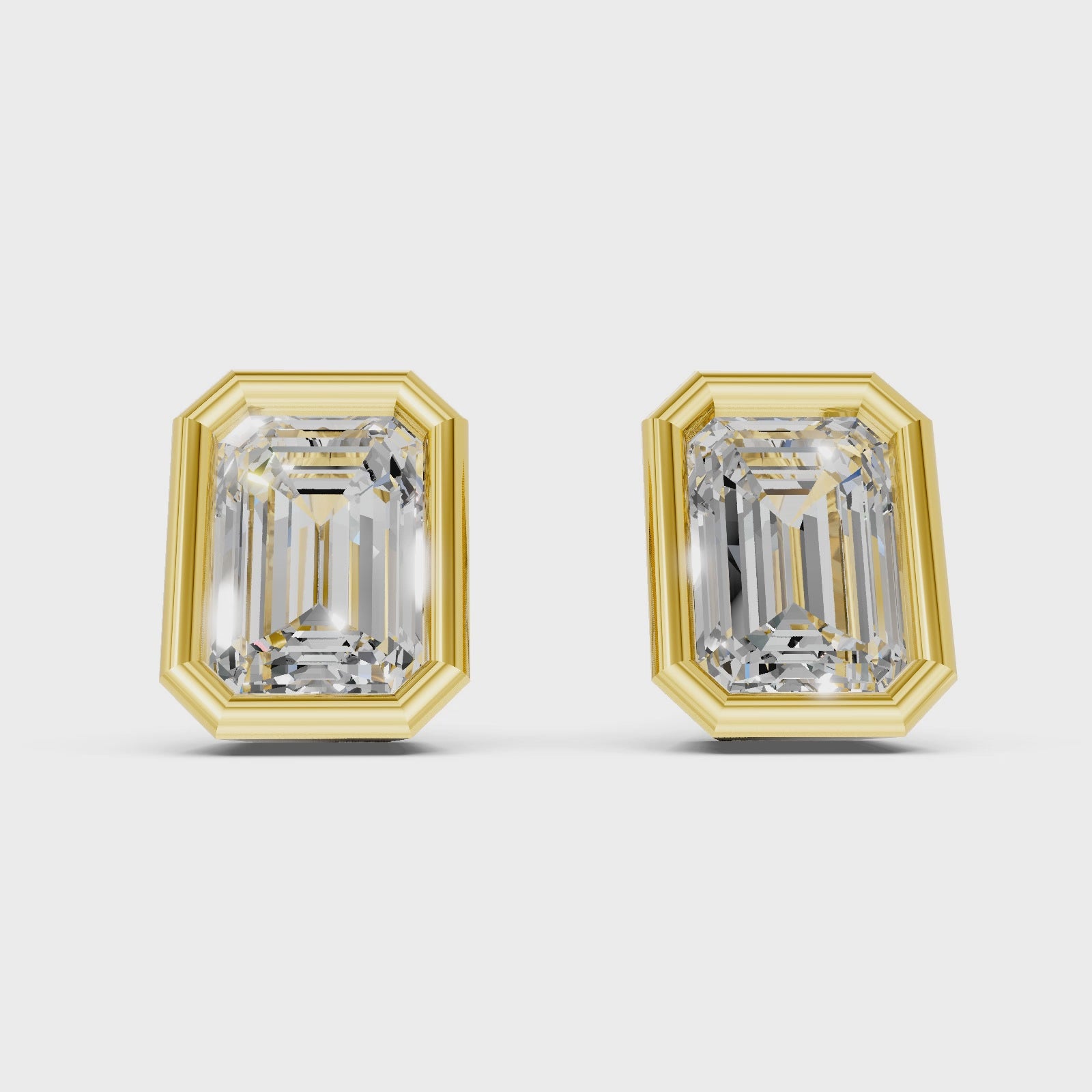 1.00-2.00 Carat T.W. Emerald-cut Lab Grown Diamond (F/VS+) 14K Gold Bezel set Stud Earrings with Double Notch Post & Pushback