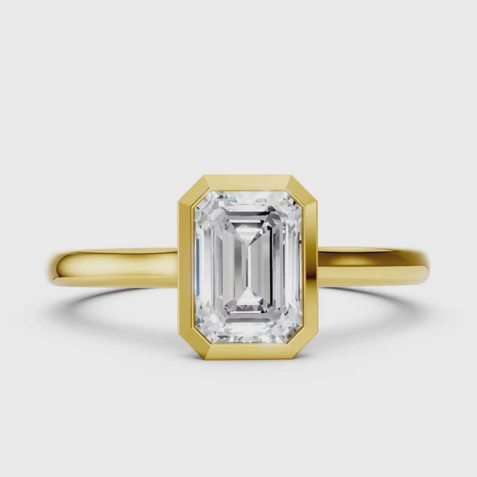 1.00-6.00 Carat T.W. Emerald-cut IGI Certified Lab Grown Diamond (F/VS+) 14K Gold Bezel Set Ring