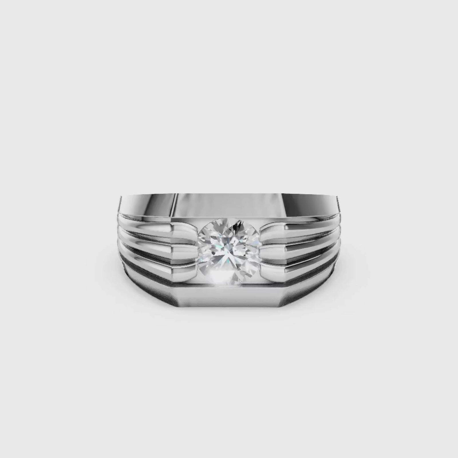 Diamonair Lab Grown Diamond (F/VS+) 1.00 carat Round cut Sterling Silver Men's Ring - Sterling Silver | Gold over Silver