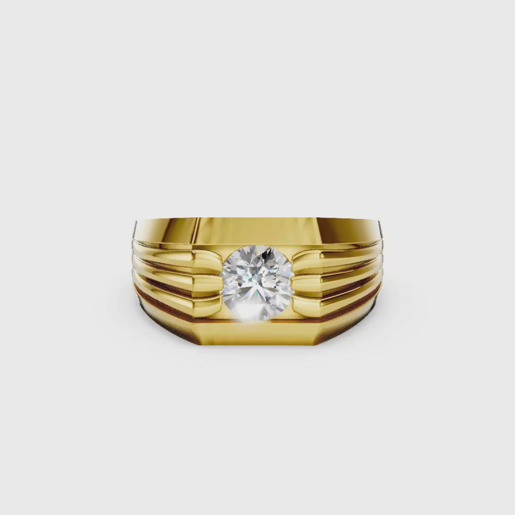 Diamonair Lab Grown Diamond (F/VS+) 1.00 carat Round cut Sterling Silver Men's Ring - Sterling Silver | Gold over Silver