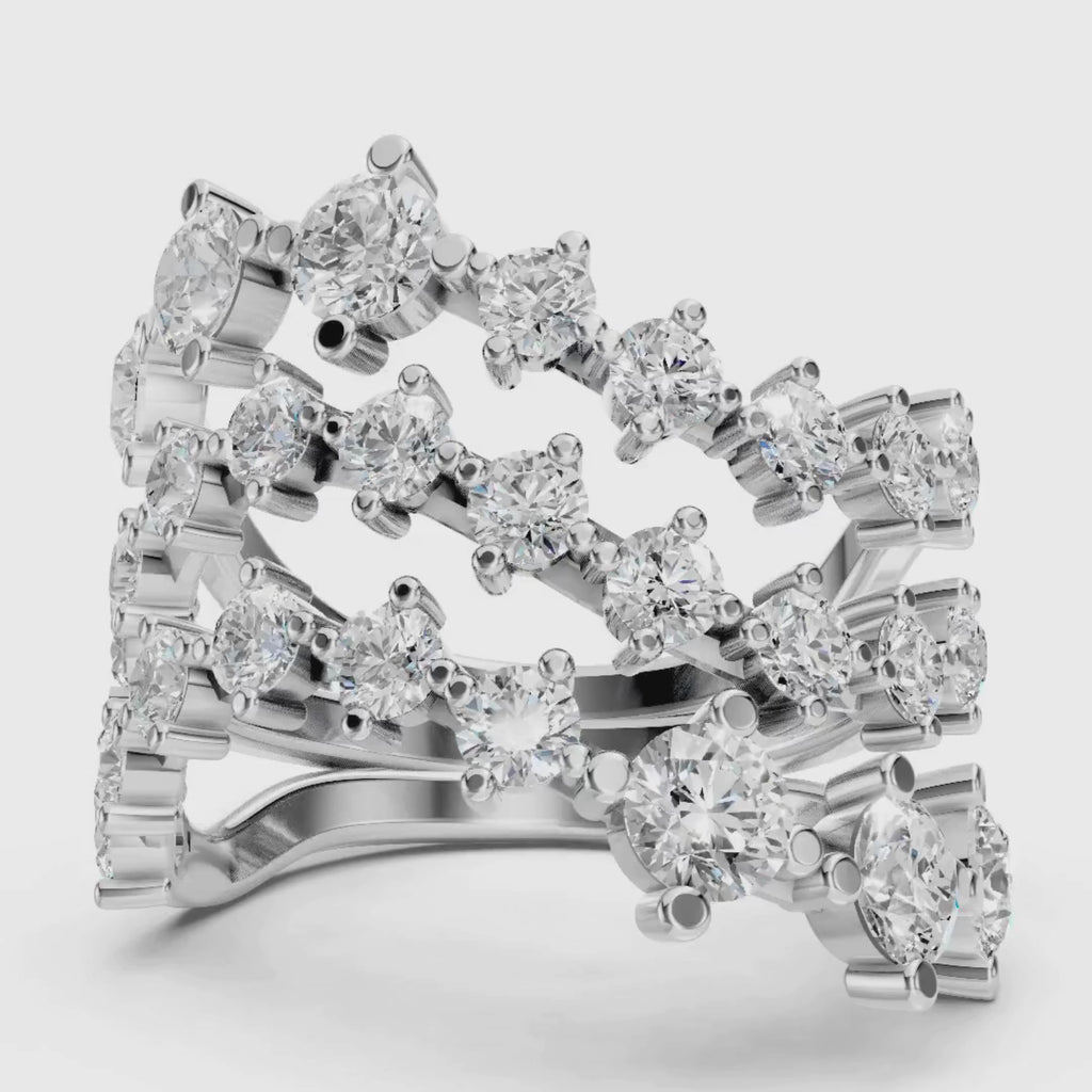 Diamonair Lab Grown Diamond (F/VS+) 3.00 carat Round cut Sterling Silver Statement Ring - Sterling Silver | Gold over Silver