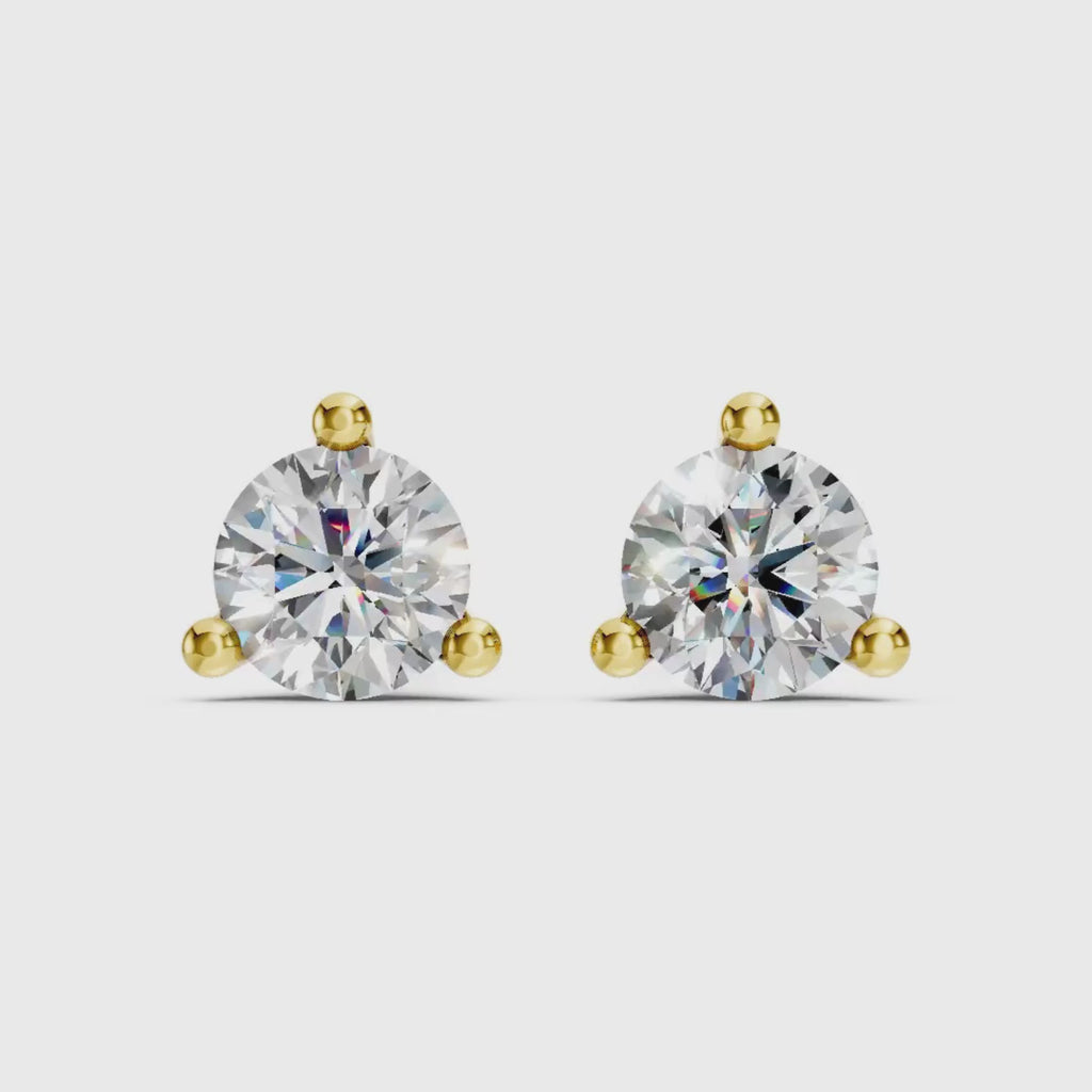 Diamonair  0.25 - 3.00 Carat T.W. Round-cut Lab Grown Diamond (F/VS+) 14K Gold Martini Stud Earrings with Double Notch Post & Pushback