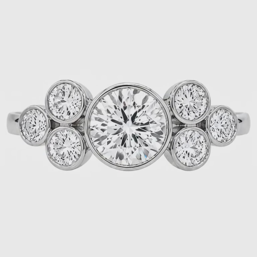 2.00 Carat T.W. Round-cut Lab Grown Diamond (F/VS+) 14K Gold Bezel Set 7 Stone Ring