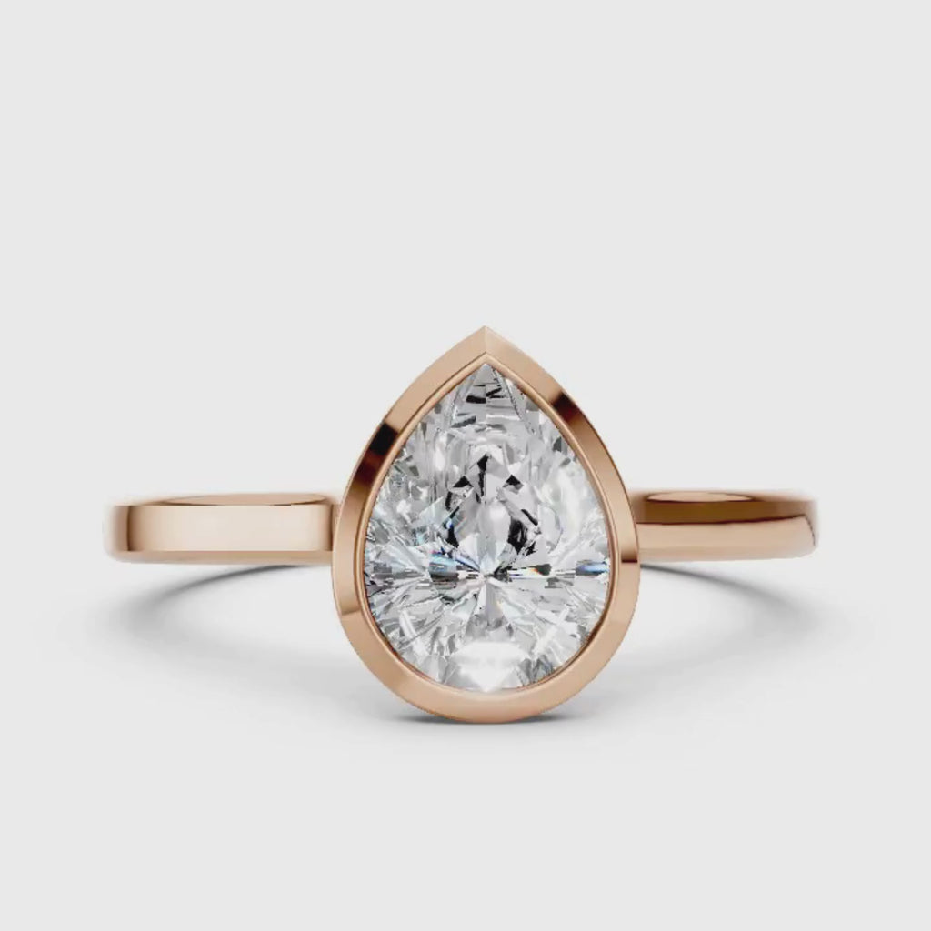 1.00-6.00 Carat T.W. Pear-cut IGI Certified Lab Grown Diamond (F/VS+) 14K Gold Bezel Set Ring