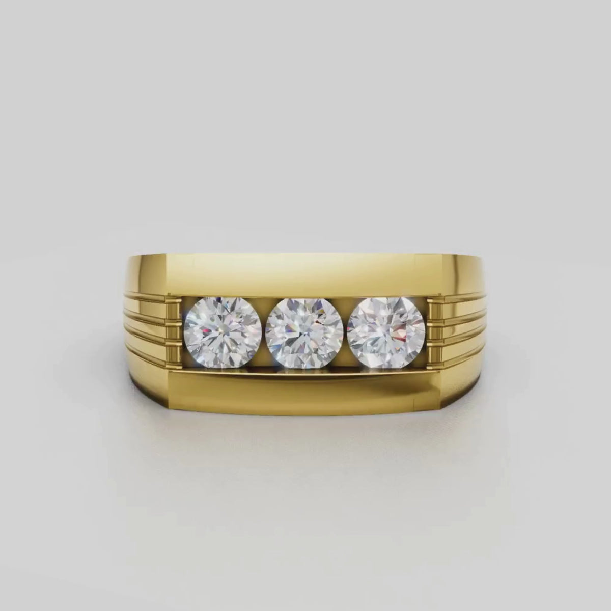 1.00 Carat T.W. Round-cut Lab Grown Diamond (F/VS+) 14K Gold 3 Stone Men's Ring