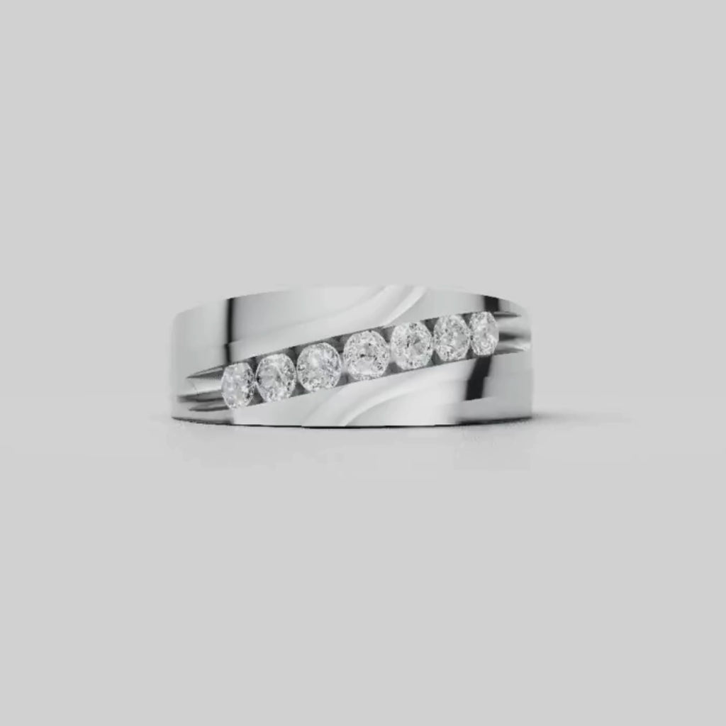 1.00 Carat T.W. Round-cut Lab Grown Diamond (F/VS+) 14K Gold 7 Stone Men's Ring