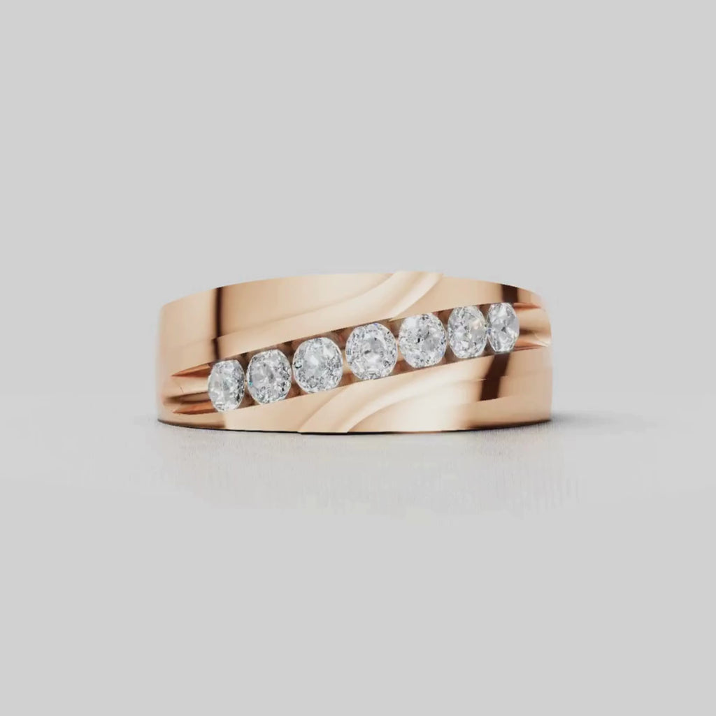 1.00 Carat T.W. Round-cut Lab Grown Diamond (F/VS+) 14K Gold 7 Stone Men's Ring