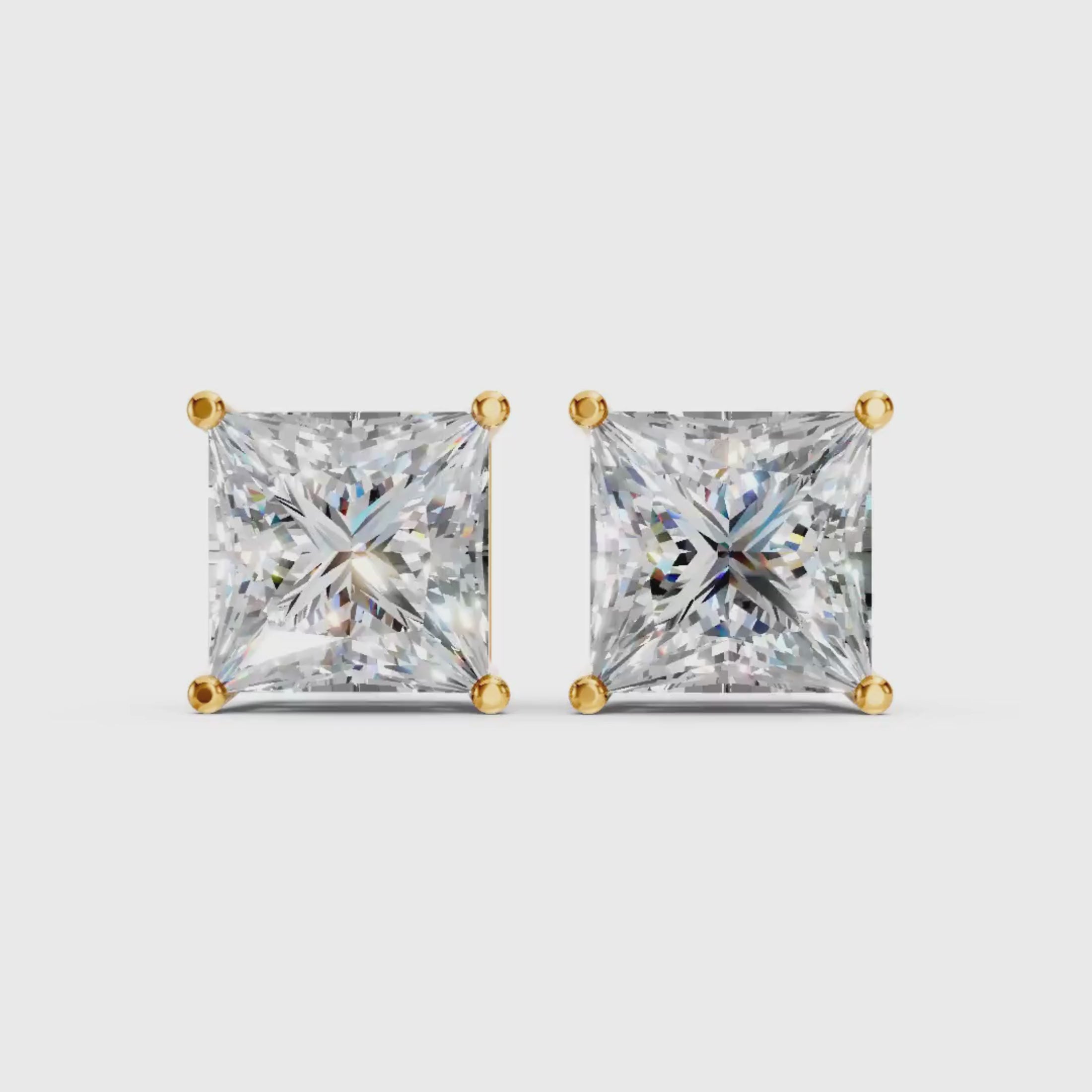 3.00-6.00 Carat T.W. Princess-cut Lab Grown Diamond (F/VS+) 14K Gold Stud Earrings with Double Notch Post & Pushback