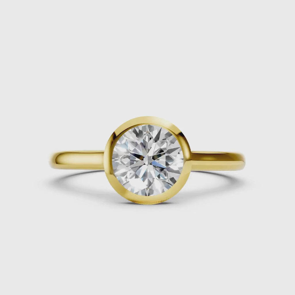 1.00-6.00 Carat T.W. Round-cut IGI Certified Lab Grown Diamond (F/VS+) 14K Gold Bezel Set Ring