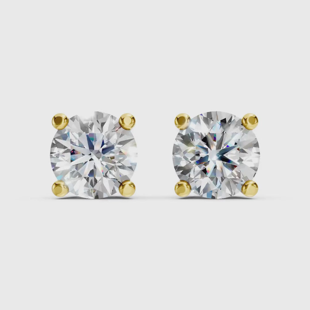 3.00-6.00 Carat T.W. Round-cut Lab Grown Diamond (F/VS+) 14K Gold Stud Earrings with Double Notch Post & Pushback