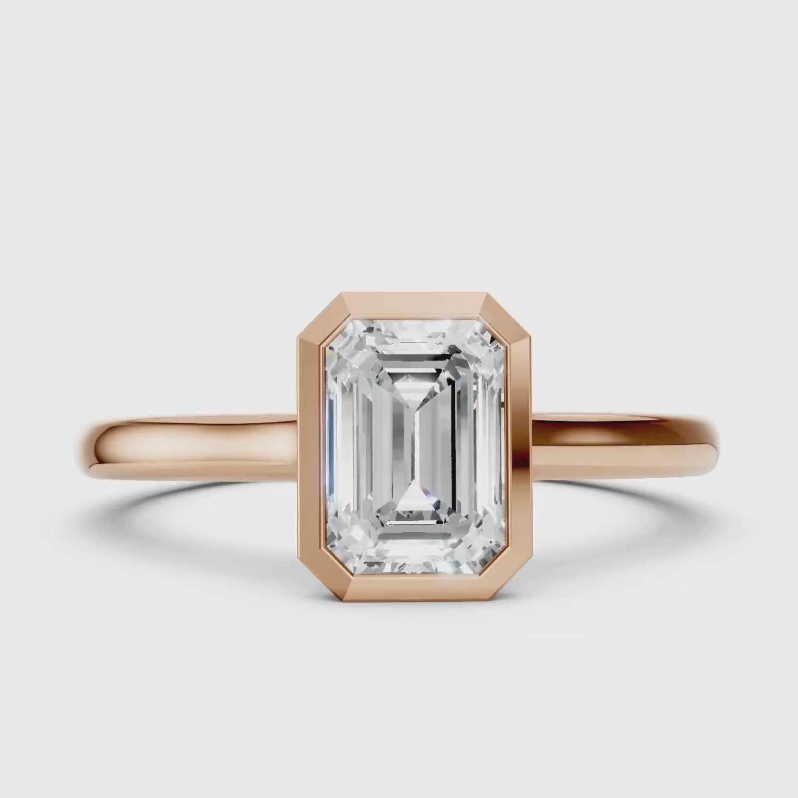1.00-6.00 Carat T.W. Emerald-cut IGI Certified Lab Grown Diamond (F/VS+) 14K Gold Bezel Set Ring