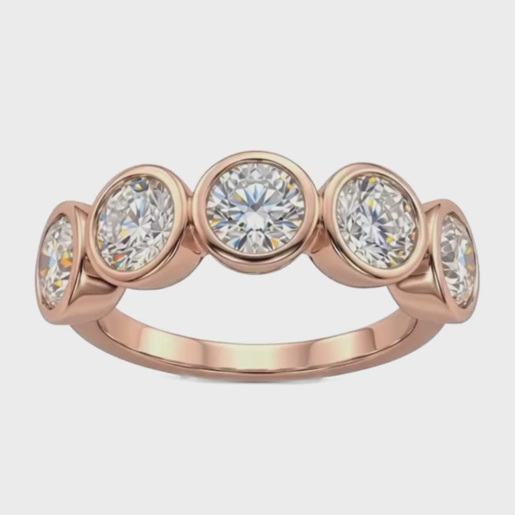3.00 Carat T.W. Round-cut Lab Grown Diamond (F/VS+) 14K Gold Bezel Set 5 Stone Band Ring