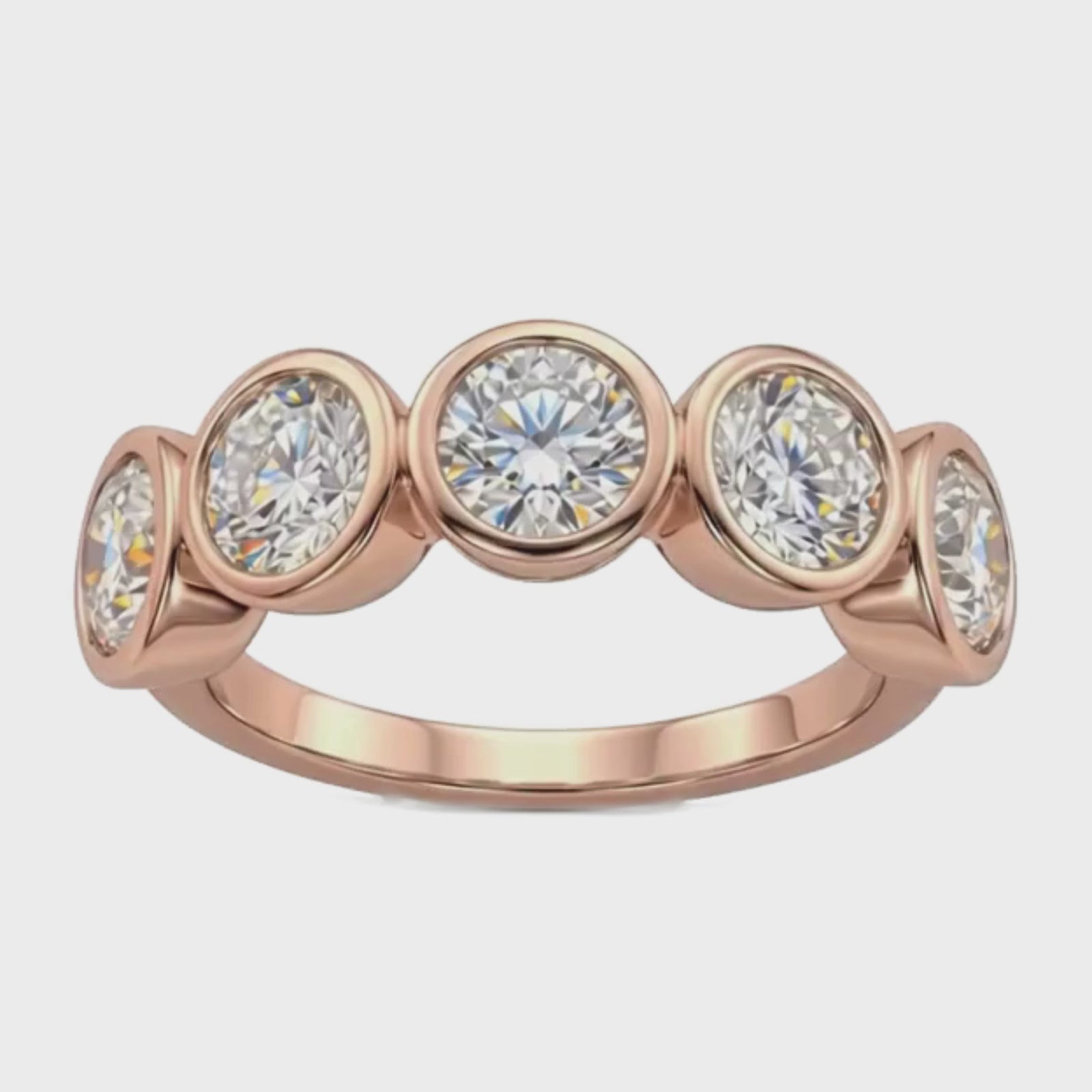 3.00 Carat T.W. Round-cut Lab Grown Diamond (F/VS+) 14K Gold Bezel Set 5 Stone Band Ring