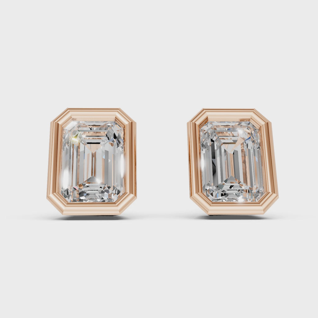 1.00-2.00 Carat T.W. Emerald-cut Lab Grown Diamond (F/VS+) 14K Gold Bezel set Stud Earrings with Double Notch Post & Pushback