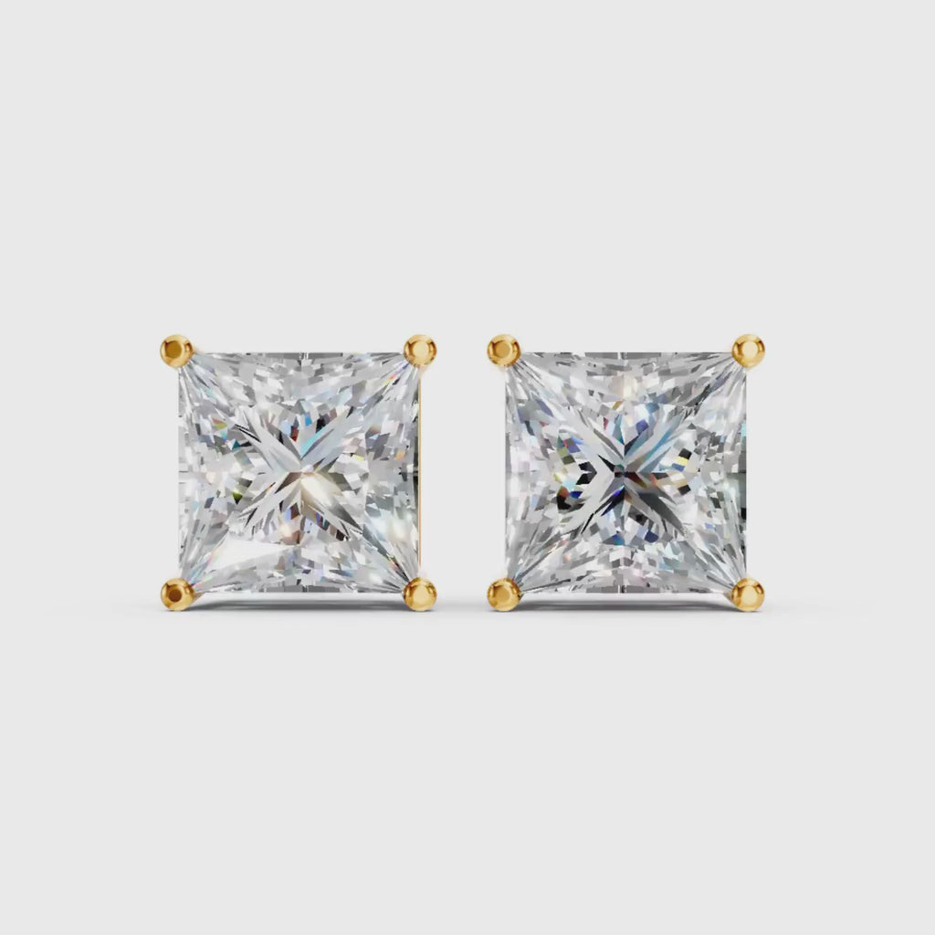 1.00 - 2.00 Carat T.W. Princess-cut Lab Grown Diamond (F/VS+) Stud Earrings with Double Notch Post & Pushback