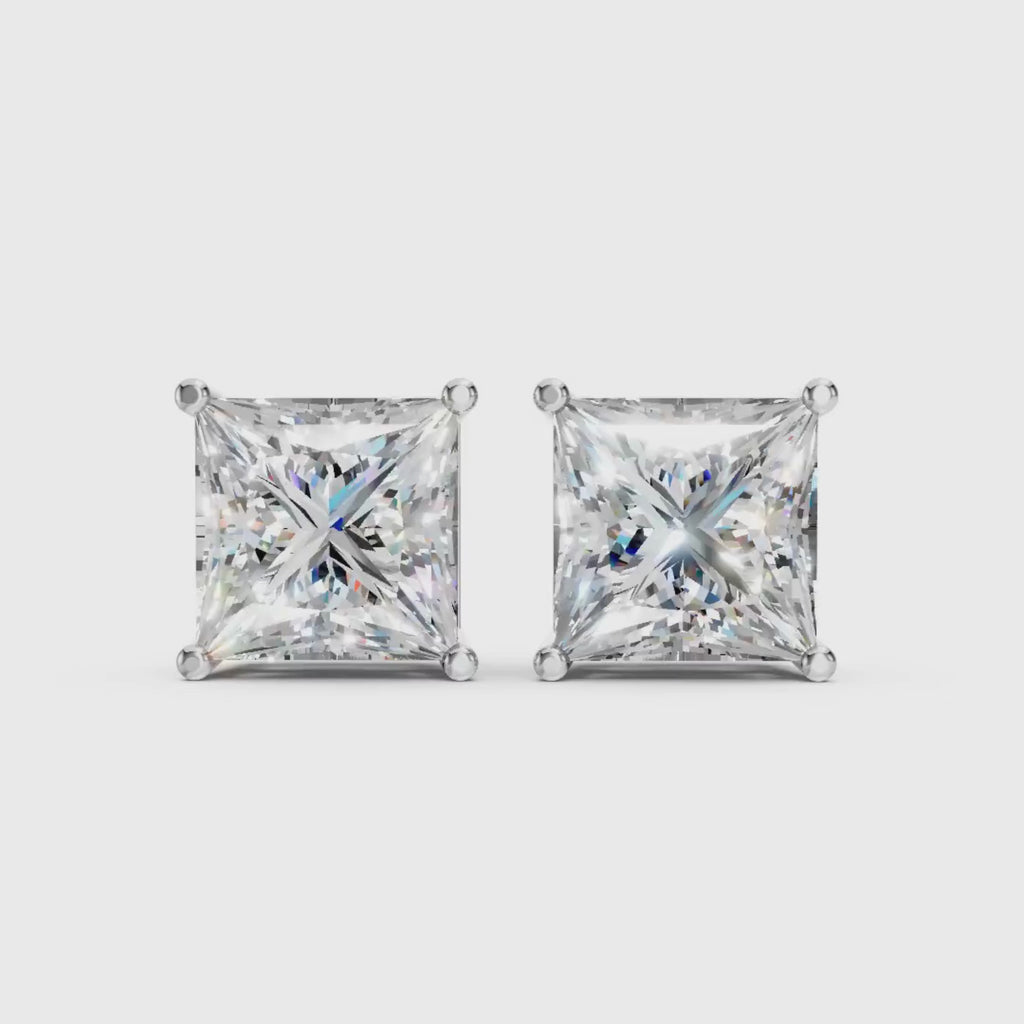 1.00 - 2.00 Carat T.W. Princess-cut Lab Grown Diamond (F/VS+) Stud Earrings with Double Notch Post & Pushback