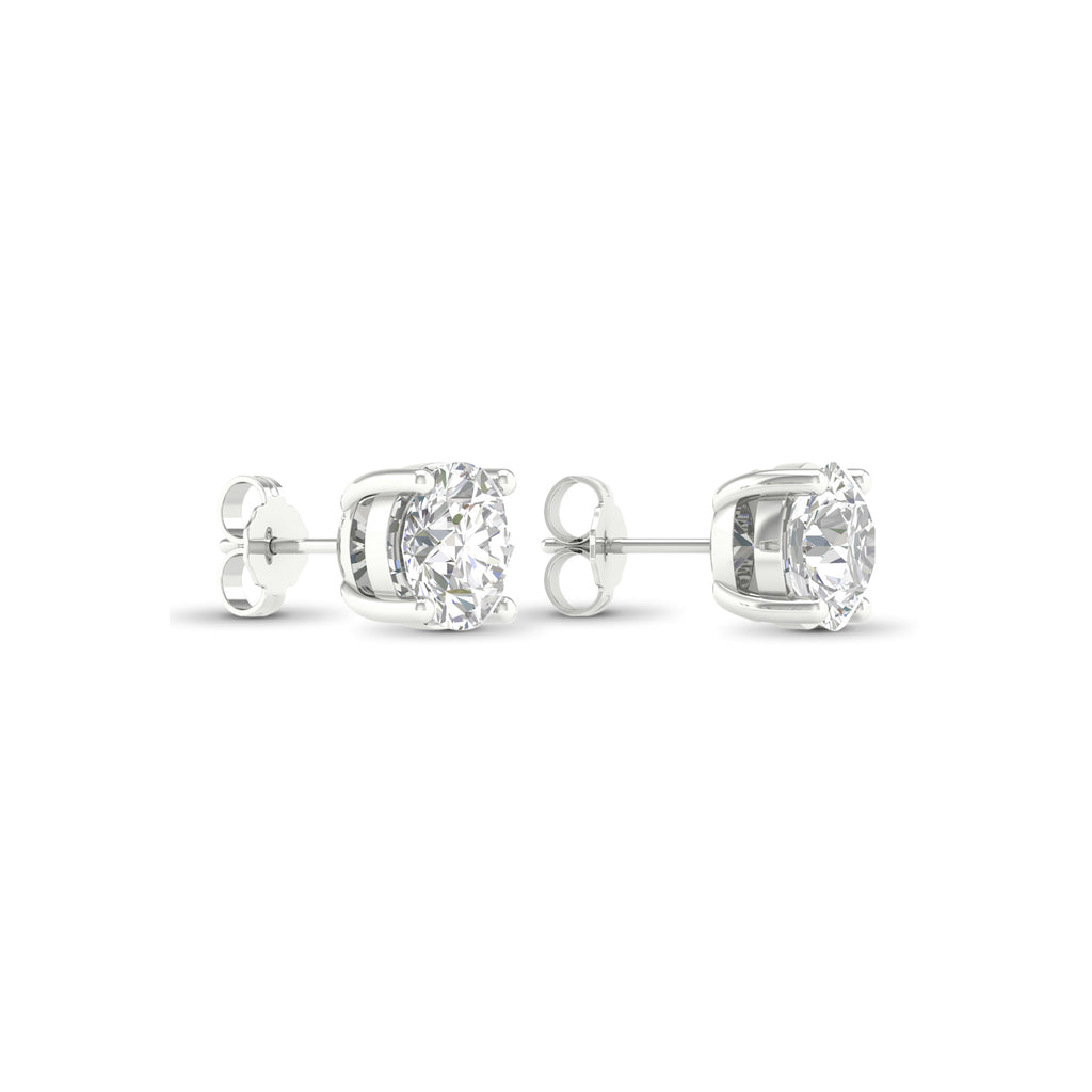 4.00 Carat T.W. Round-cut Lab Grown Diamond (F/VS+) 14K Gold Stud Earrings with Double Notch Post & Pushback