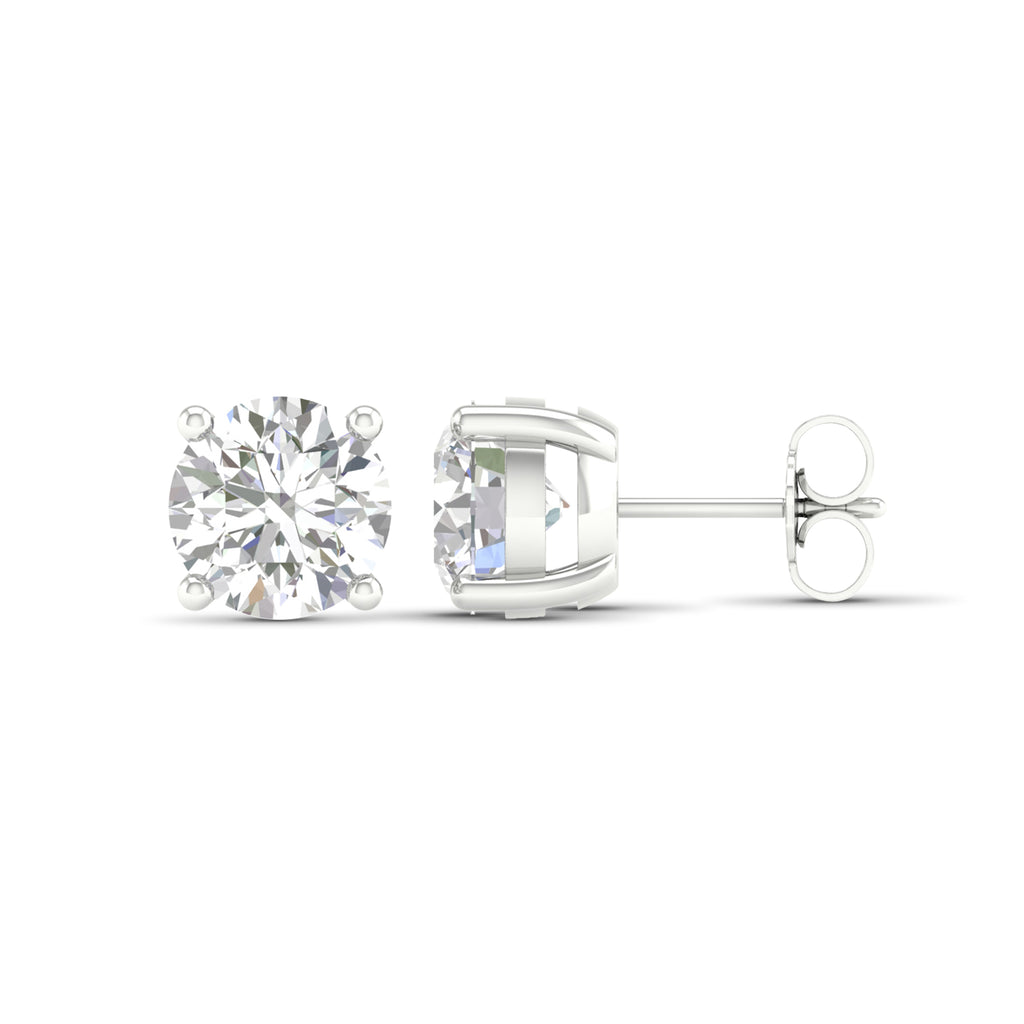 4.00 Carat T.W. Round-cut Lab Grown Diamond (F/VS+) 14K Gold Stud Earrings with Double Notch Post & Pushback
