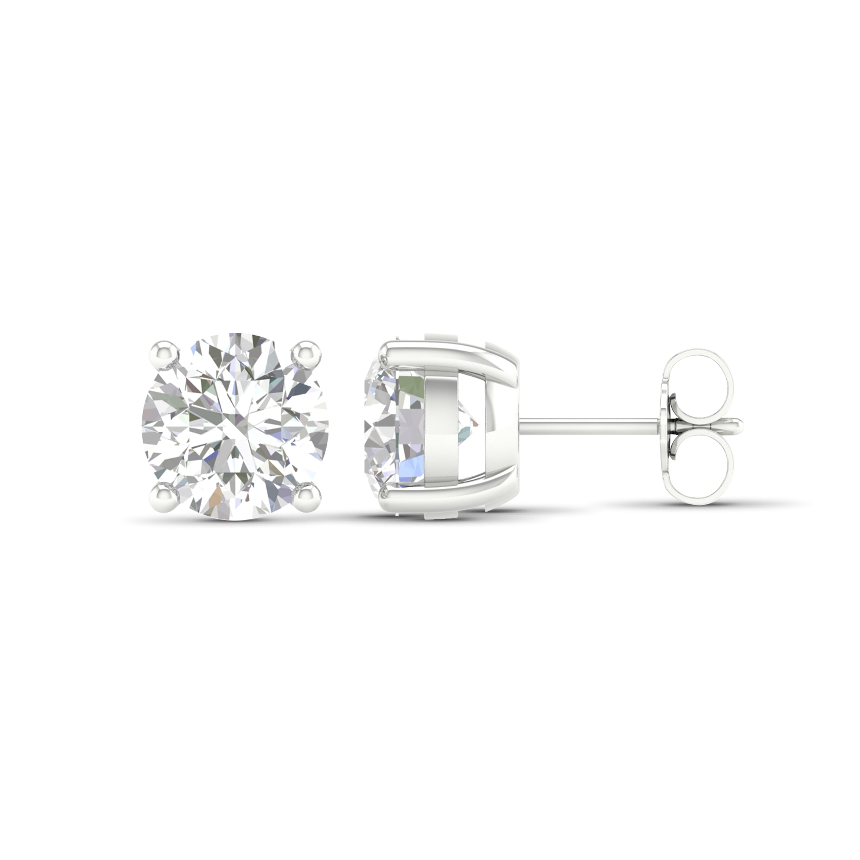 4.00 Carat T.W. Round-cut Lab Grown Diamond (F/VS+) 14K Gold Stud Earrings with Double Notch Post & Pushback