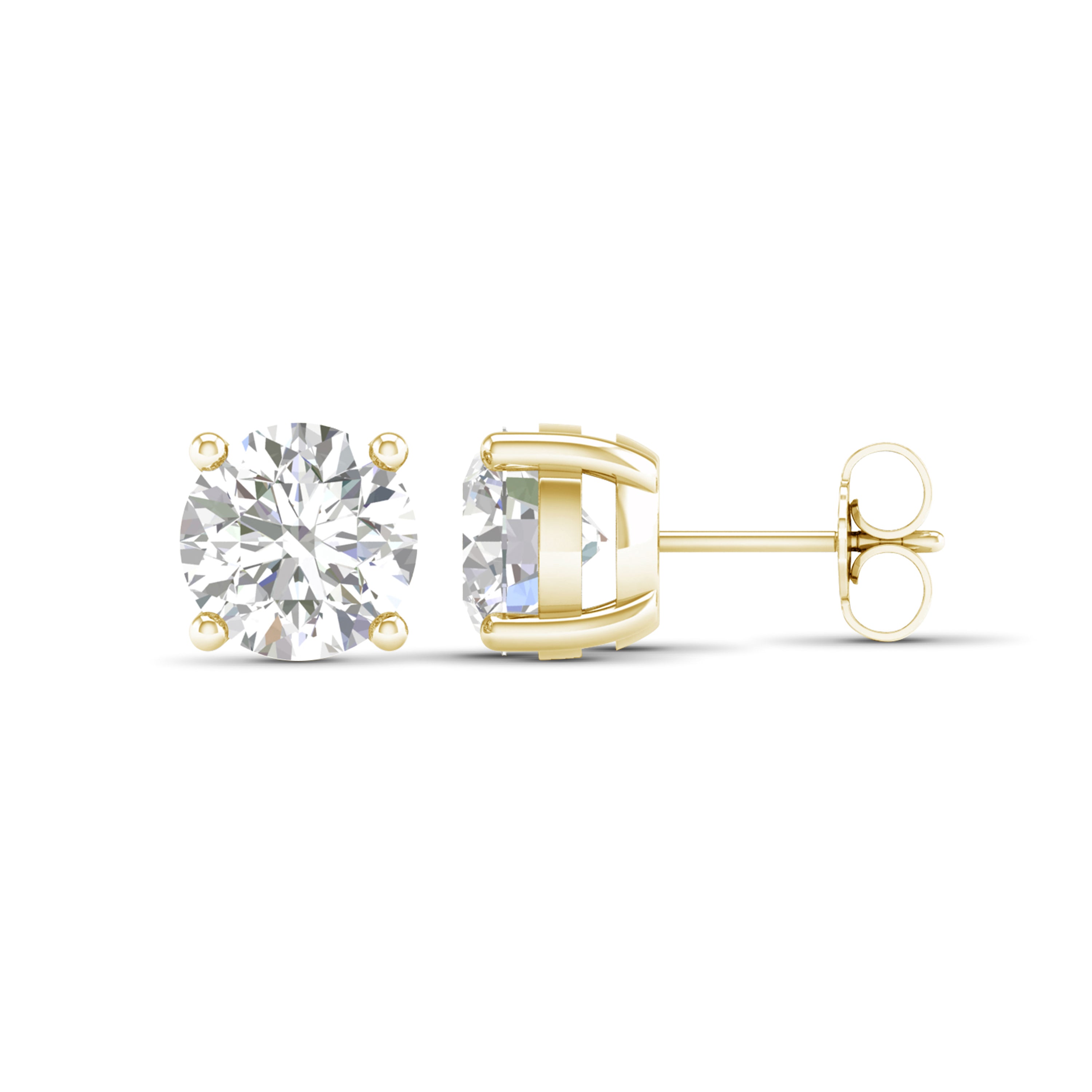 4.00 Carat T.W. Round-cut Lab Grown Diamond (F/VS+) 14K Gold Stud Earrings with Double Notch Post & Pushback
