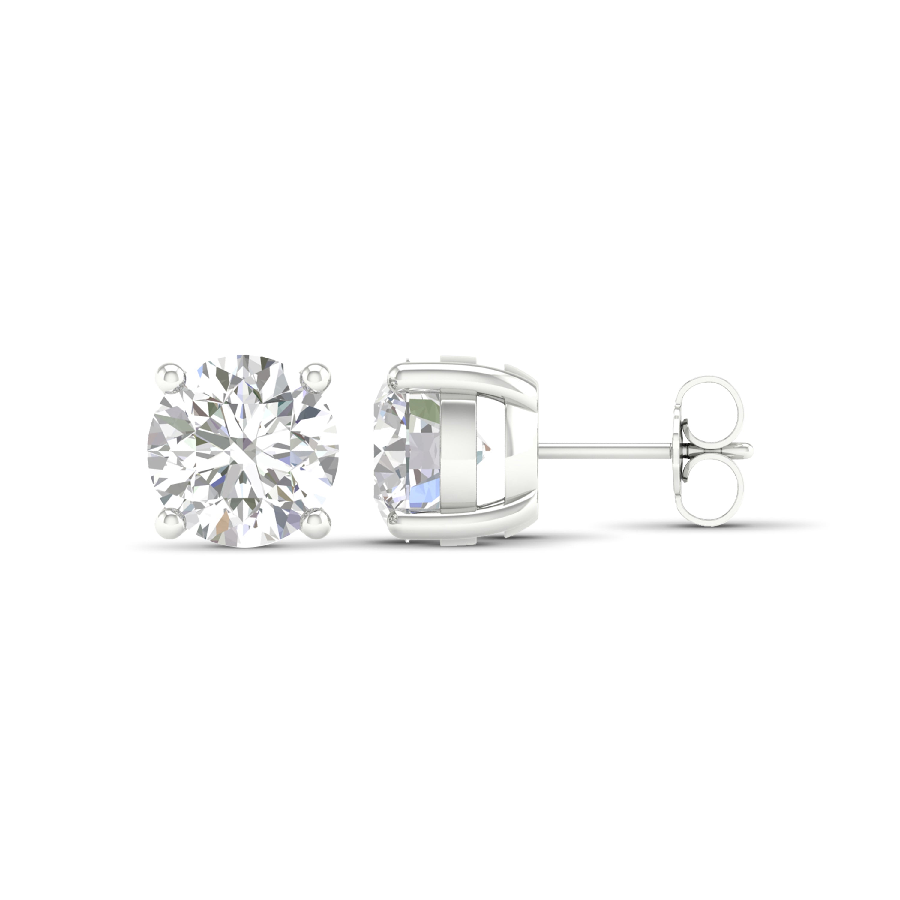 5.00 Carat T.W. Round-cut Lab Grown Diamond (F/VS+) 14K Gold Stud Earrings with Double Notch Post & Pushback