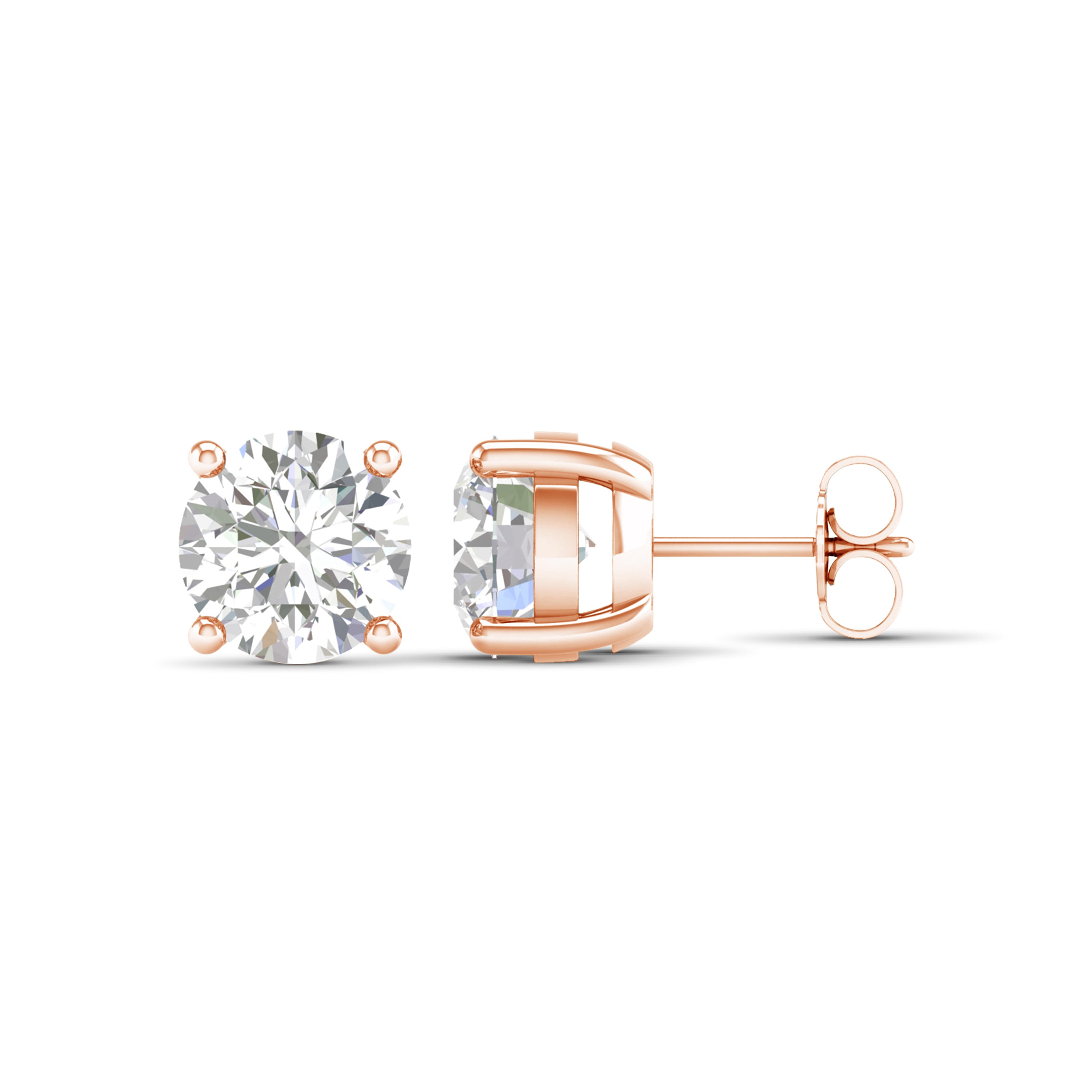 5.00 Carat T.W. Round-cut Lab Grown Diamond (F/VS+) 14K Gold Stud Earrings with Double Notch Post & Pushback