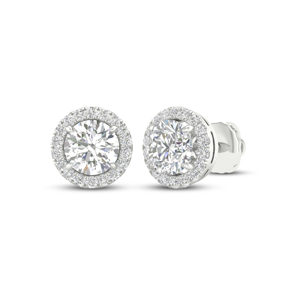 2 1/4 Carat T.W. Round-cut Lab Grown Diamond (F/VS+) 14K Gold Halo Earrings with threaded post & screw back