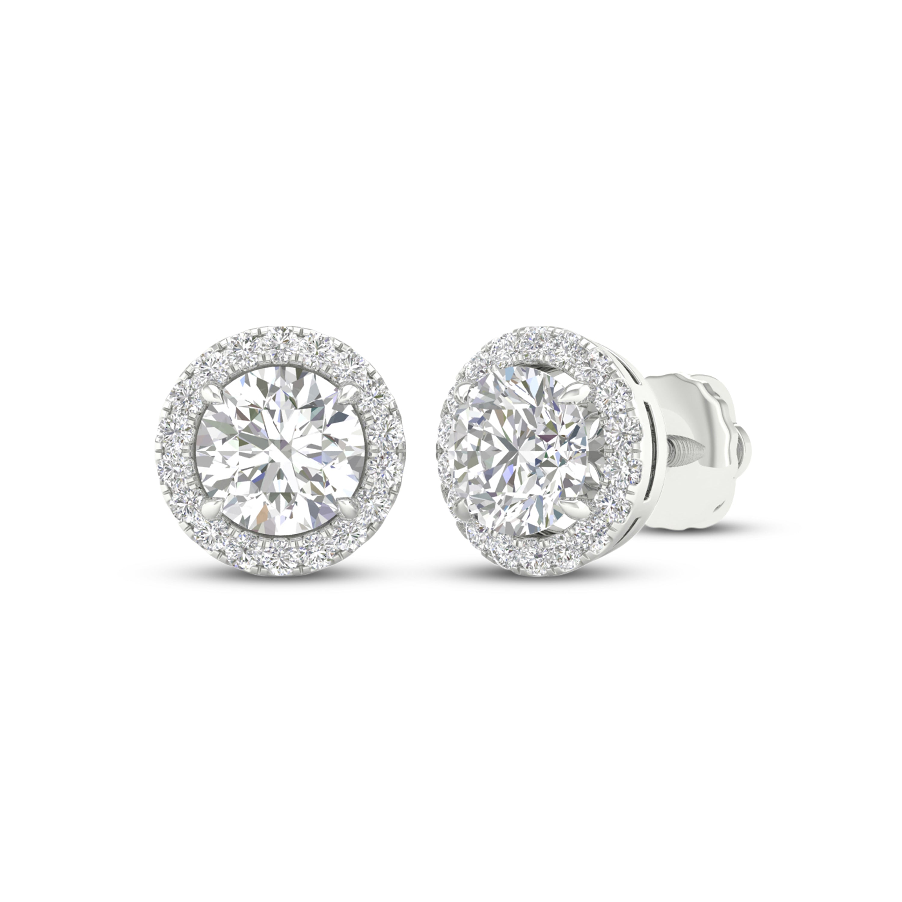 2 1/4 Carat T.W. Round-cut Lab Grown Diamond (F/VS+) 14K Gold Halo Earrings with threaded post & screw back