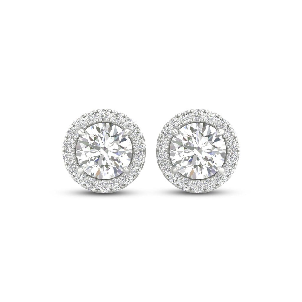 2 1/4 Carat T.W. Round-cut Lab Grown Diamond (F/VS+) 14K Gold Halo Earrings with threaded post & screw back