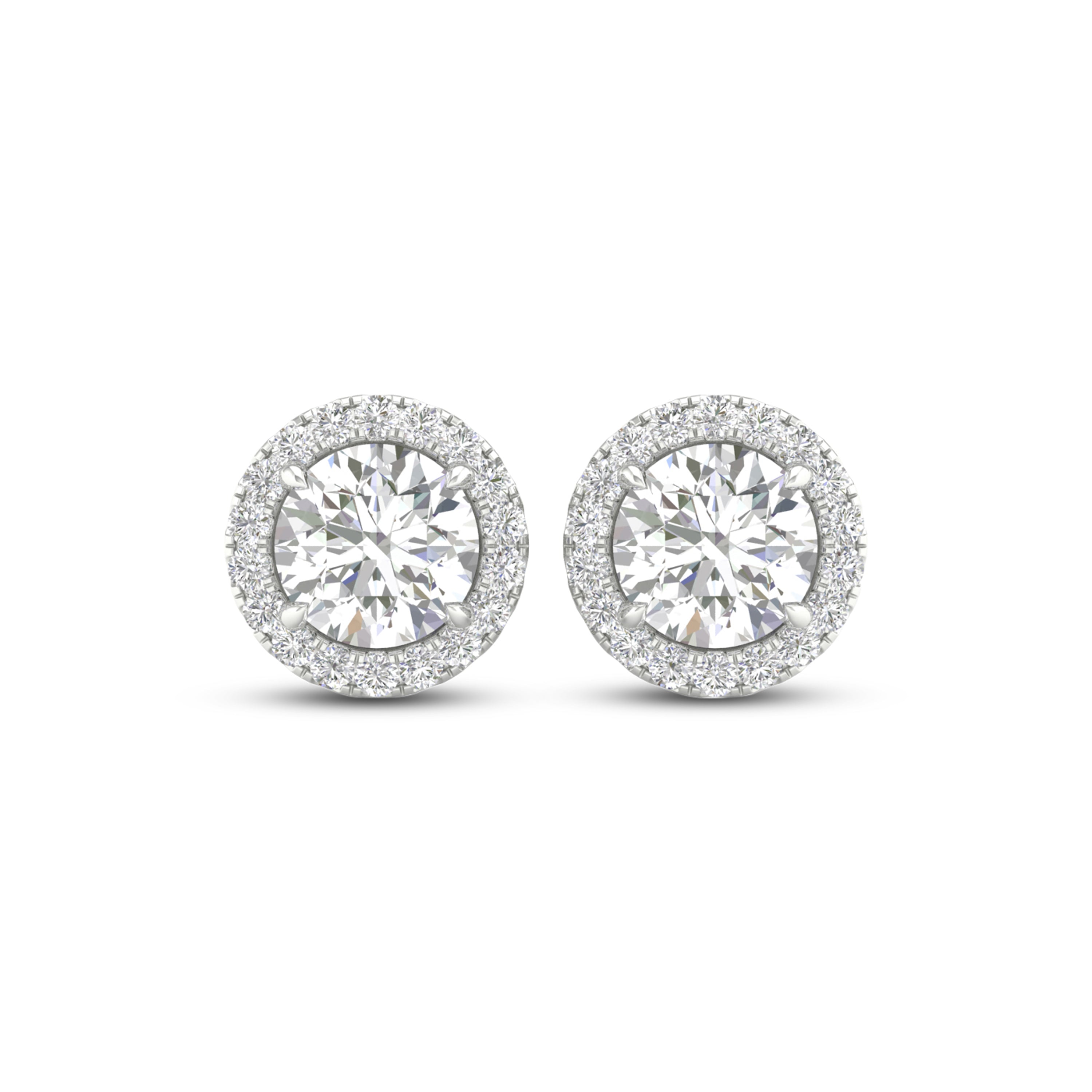2 1/4 Carat T.W. Round-cut Lab Grown Diamond (F/VS+) 14K Gold Halo Earrings with threaded post & screw back