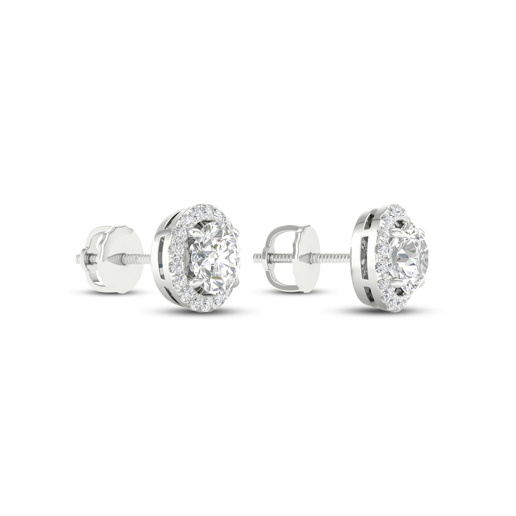 2 1/4 Carat T.W. Round-cut Lab Grown Diamond (F/VS+) 14K Gold Halo Earrings with threaded post & screw back