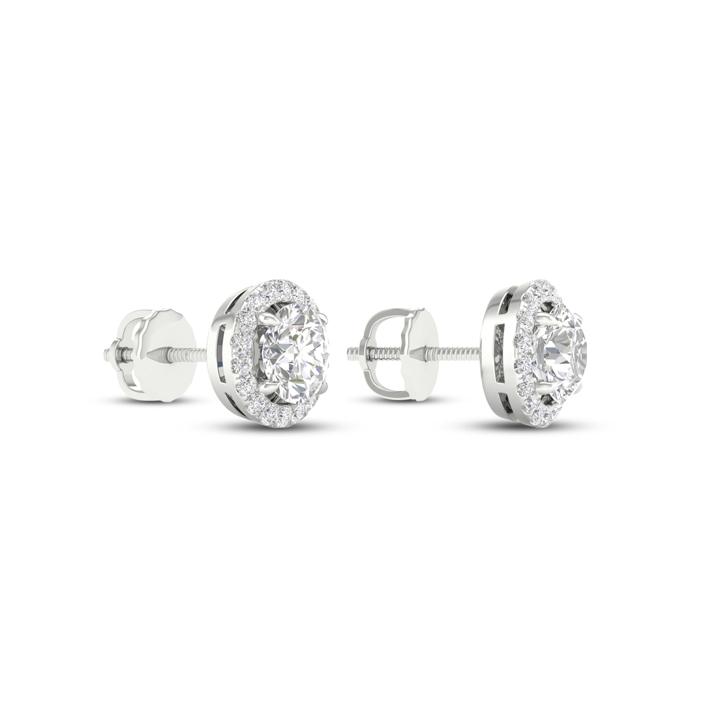 2 1/4 Carat T.W. Round-cut Lab Grown Diamond (F/VS+) 14K Gold Halo Earrings with threaded post & screw back