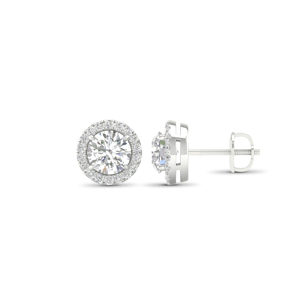 2 1/4 Carat T.W. Round-cut Lab Grown Diamond (F/VS+) 14K Gold Halo Earrings with threaded post & screw back