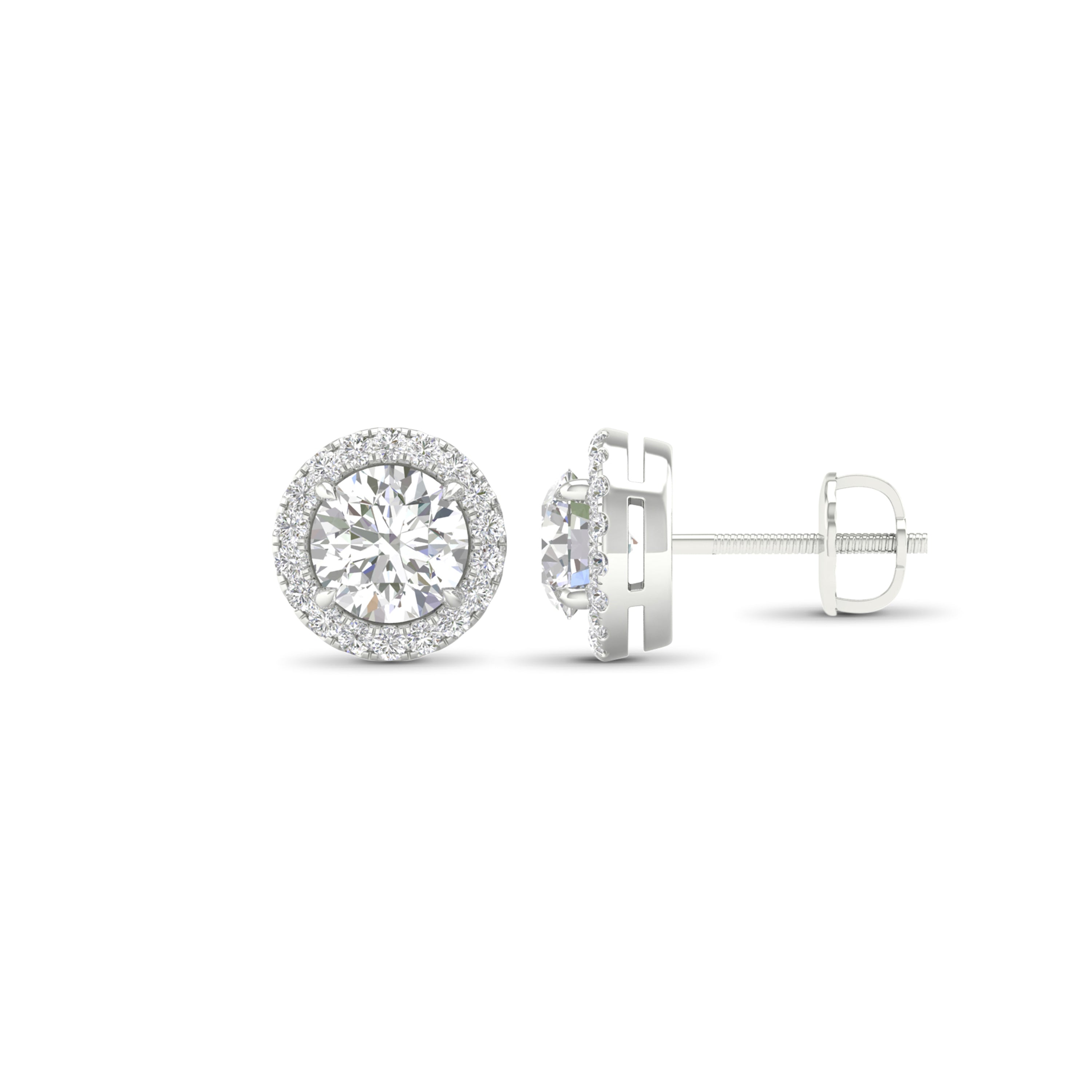2 1/4 Carat T.W. Round-cut Lab Grown Diamond (F/VS+) 14K Gold Halo Earrings with threaded post & screw back