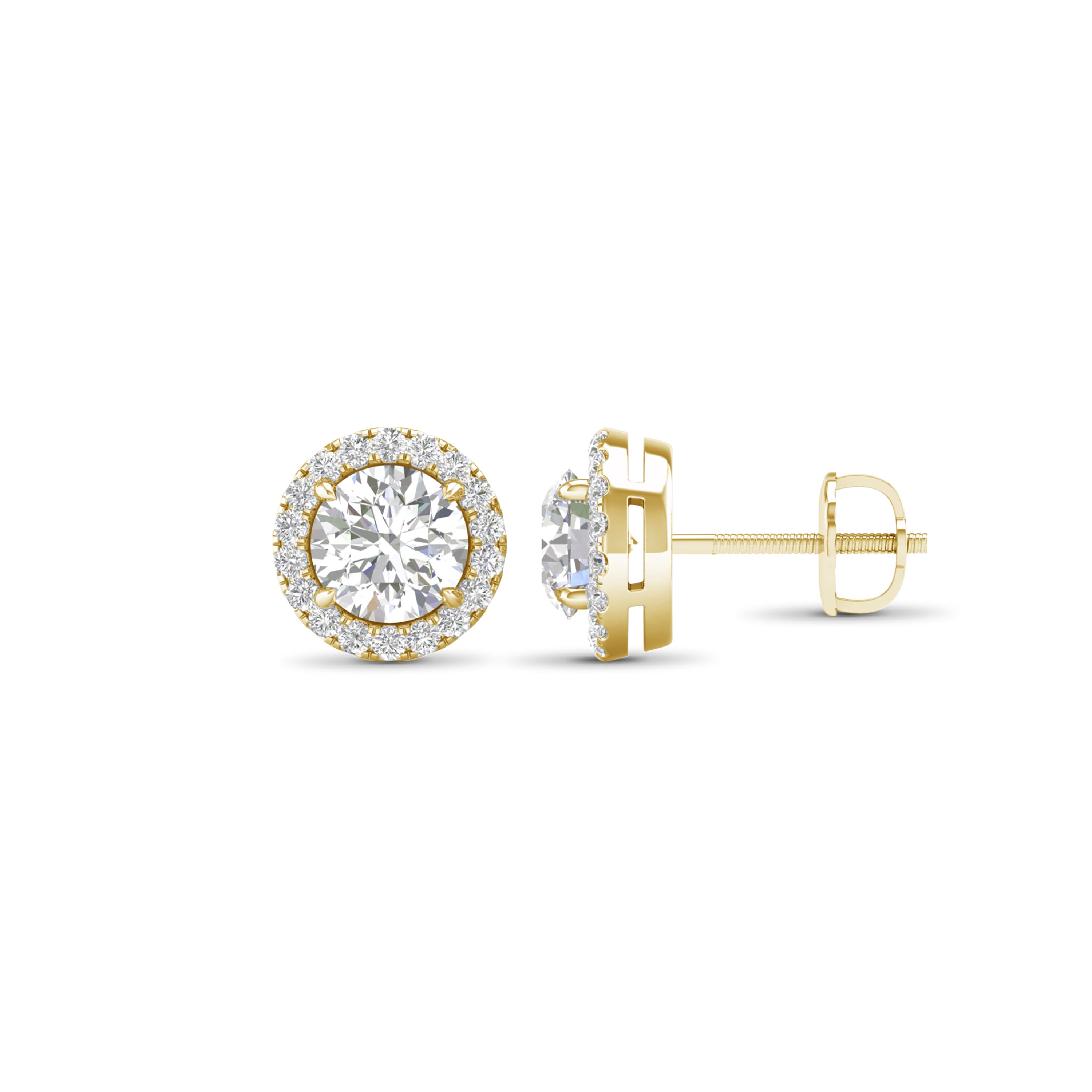 2 1/4 Carat T.W. Round-cut Lab Grown Diamond (F/VS+) 14K Gold Halo Earrings with threaded post & screw back