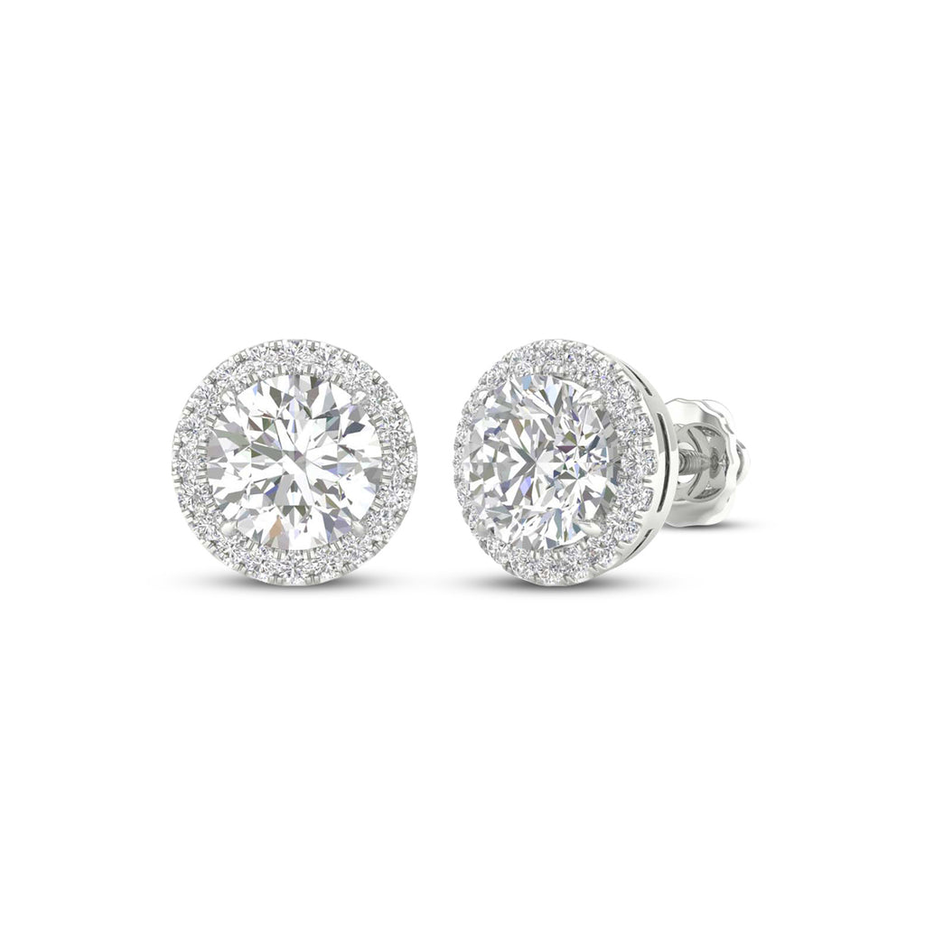 3 1/4 Carat T.W. Round-cut Lab Grown Diamond (F/VS+) 14K Gold Halo Earrings with threaded post & screw back