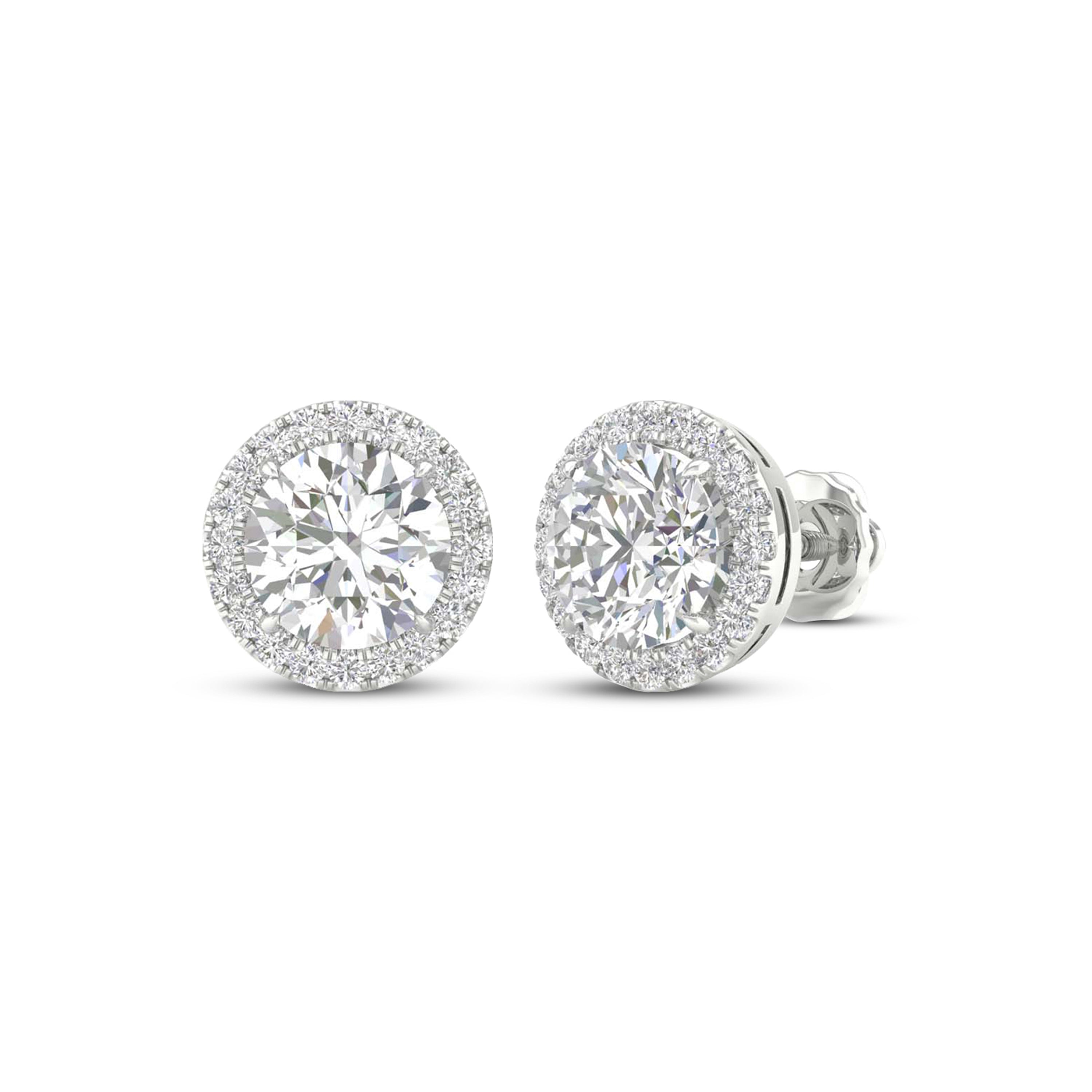 3 1/4 Carat T.W. Round-cut Lab Grown Diamond (F/VS+) 14K Gold Halo Earrings with threaded post & screw back