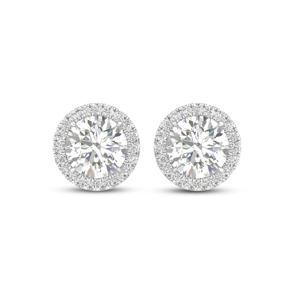 3 1/4 Carat T.W. Round-cut Lab Grown Diamond (F/VS+) 14K Gold Halo Earrings with threaded post & screw back