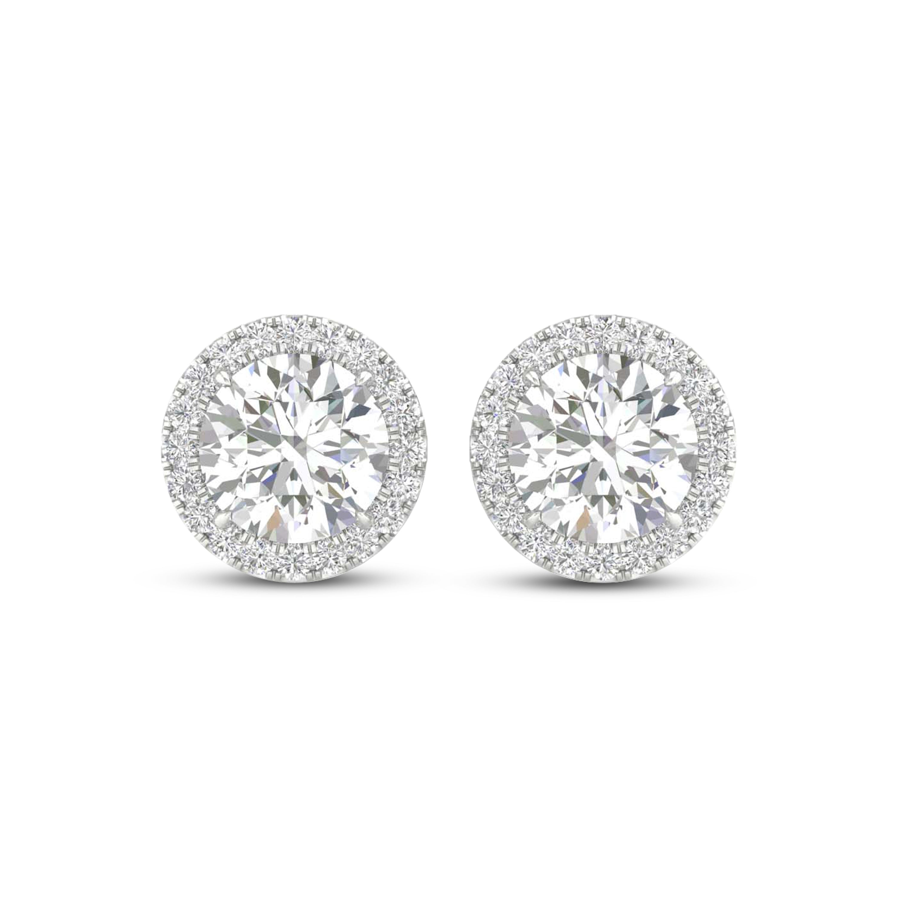 3 1/4 Carat T.W. Round-cut Lab Grown Diamond (F/VS+) 14K Gold Halo Earrings with threaded post & screw back