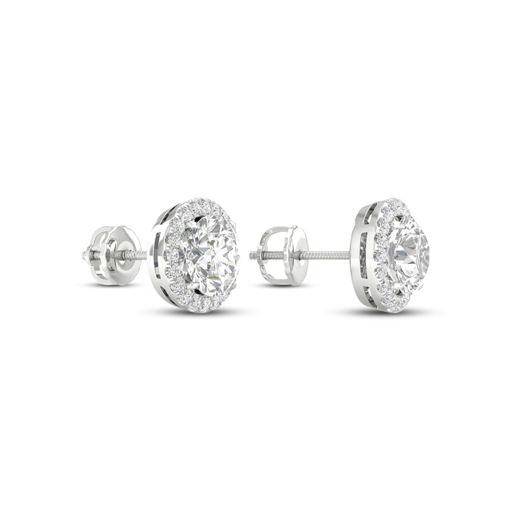 3 1/4 Carat T.W. Round-cut Lab Grown Diamond (F/VS+) 14K Gold Halo Earrings with threaded post & screw back