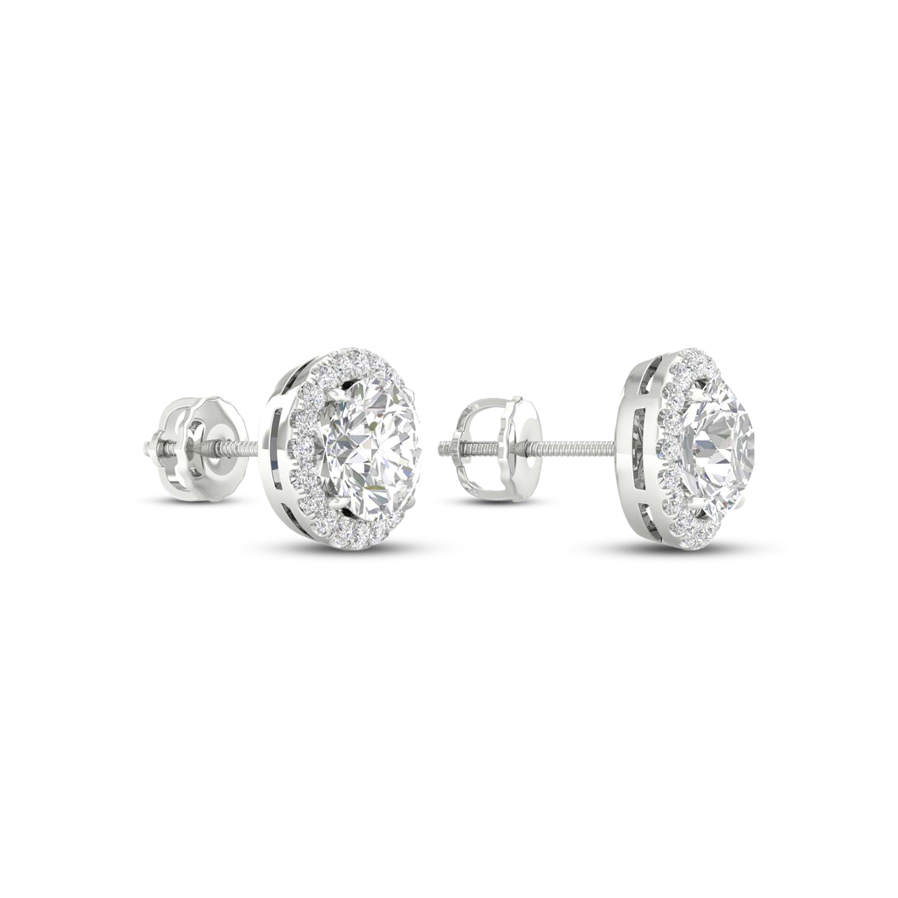 3 1/4 Carat T.W. Round-cut Lab Grown Diamond (F/VS+) 14K Gold Halo Earrings with threaded post & screw back